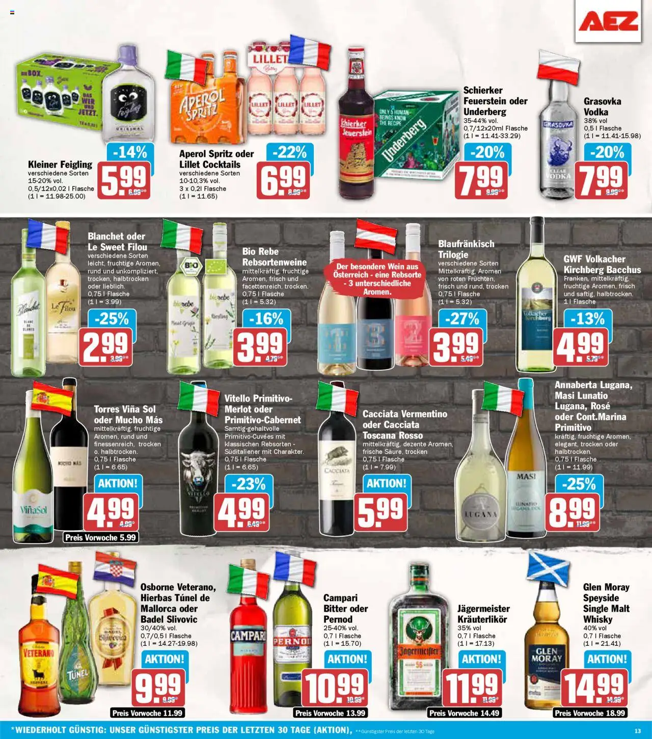 AEZ Prospekt 	 - gültig ab dem 18.08.2025 | Seite: 13 | Produkte: Merlot, Aperol, Wein, Vodka