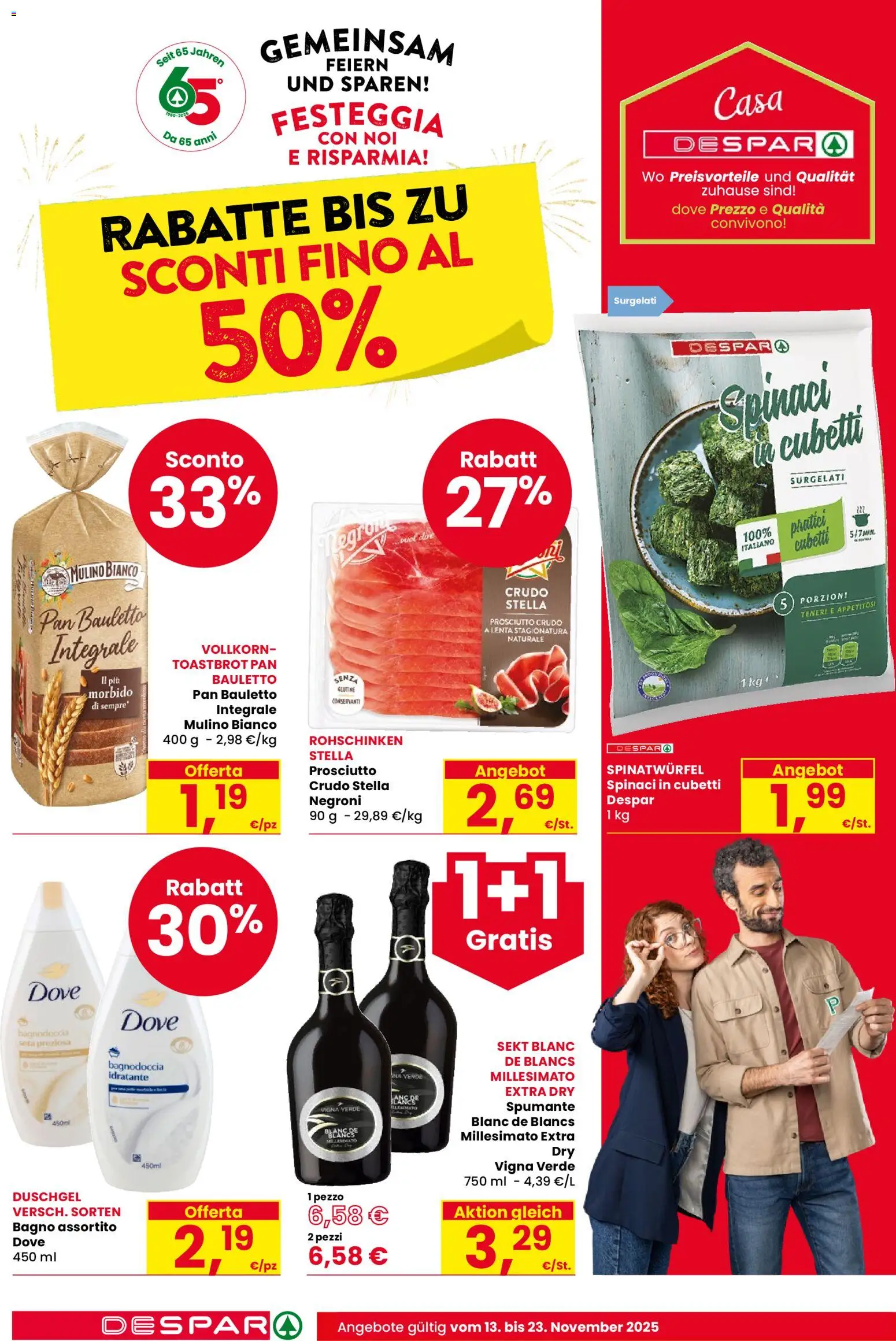 Volantino Despar del 13.11.2025 | Pagina: 2 | Prodotti: Prosciutto Crudo, Prosciutto, Spinaci, Spumante