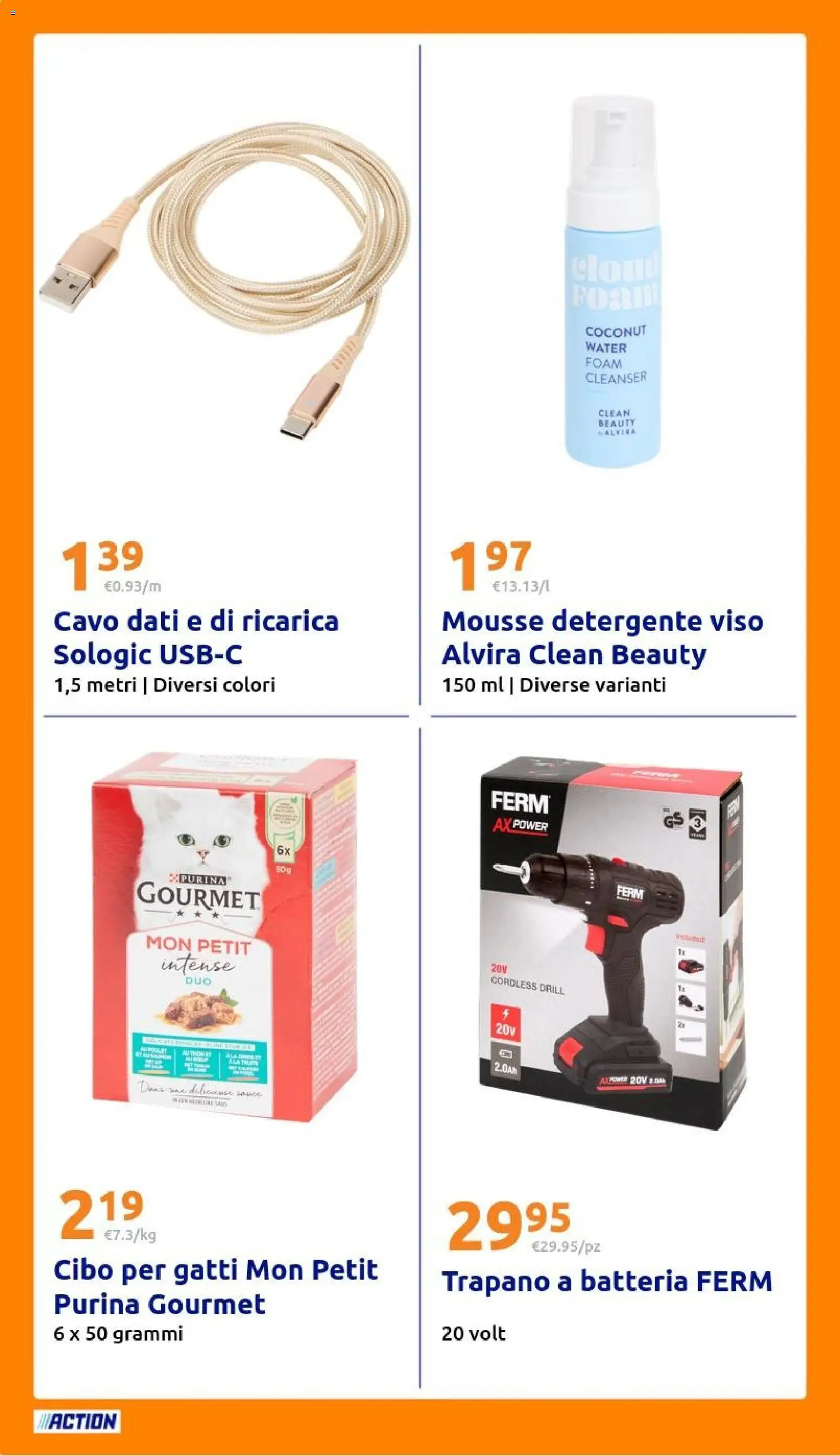 Volantino Action del 04.03.2026 | Pagina: 26 | Prodotti: Detergente, Cavo, Trapano, Batteria