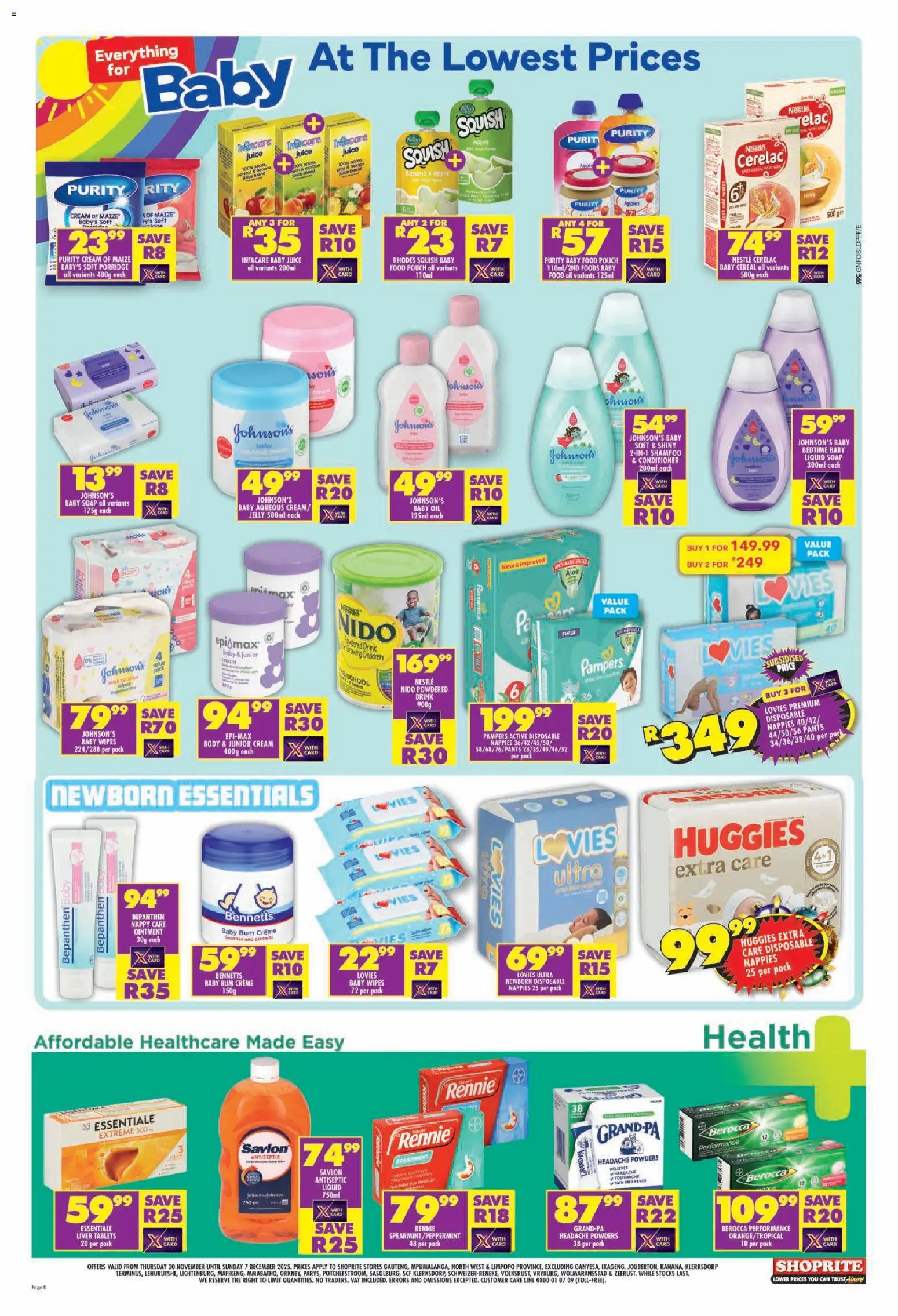 New Shoprite catalogue – valid from 20.11.2025 | Page: 8 | Products: Pants, Drone, Shampoo, Baby food