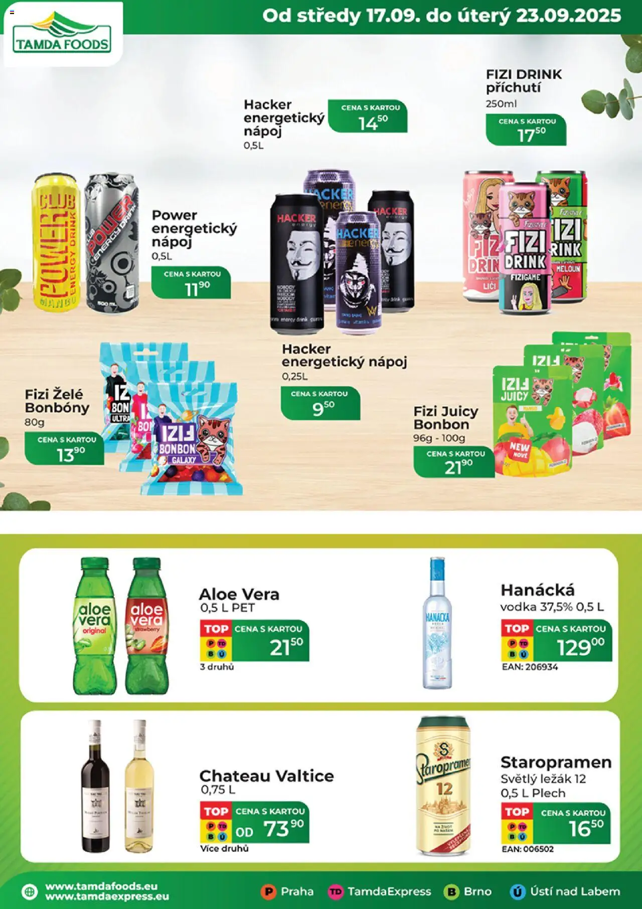 Tamda Foods leták od 17.09.2025 | Strana: 1 | Produkty: Meloun, Staropramen, Vodka, Aloe vera