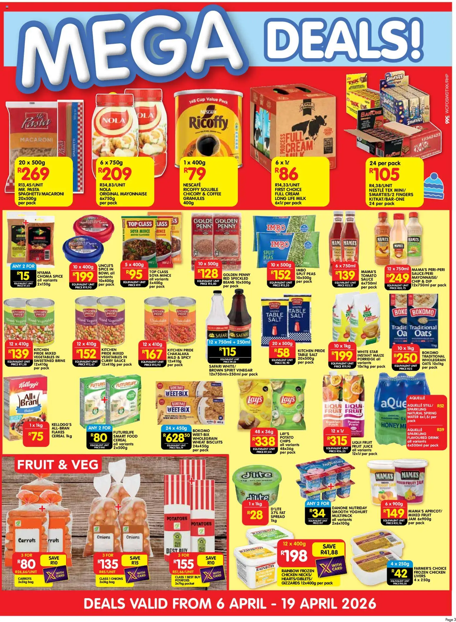 New Shoprite catalogue – valid from 06.04.2026 | Page: 3 | Products: Beans, Jam, Vinegar, Pasta