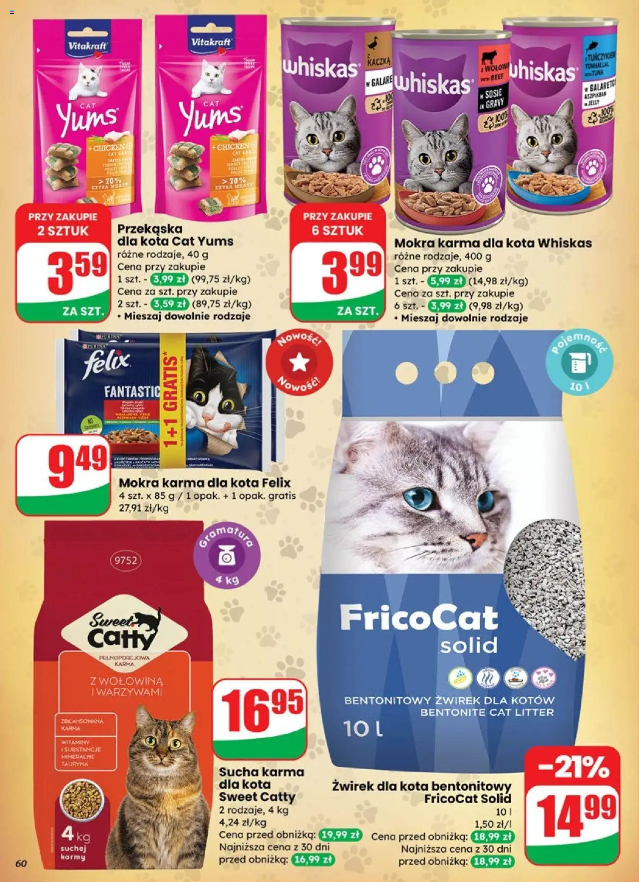 Dino Gazetka od 08.10.2025 | Strona: 60 | Produkty: Żwirek dla kota, Kaczka, Karma dla kota, Wołowina