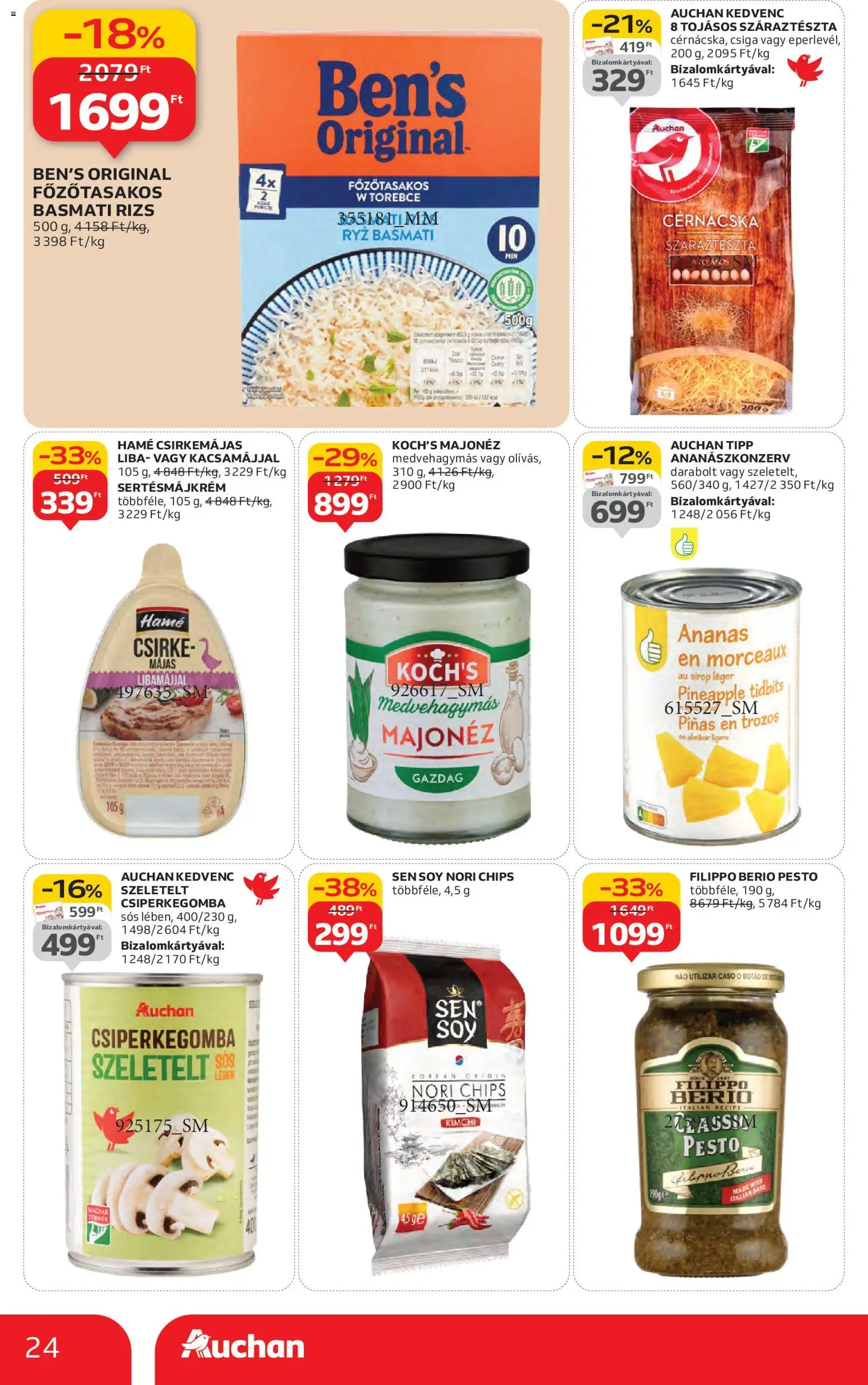 Auchan akciós ujság - amely érvényes a következő dátumtól: 30.10.2025 | Oldal: 24 | Termékek: Pesto, Basmati rizs, Száraztészta, Majonéz
