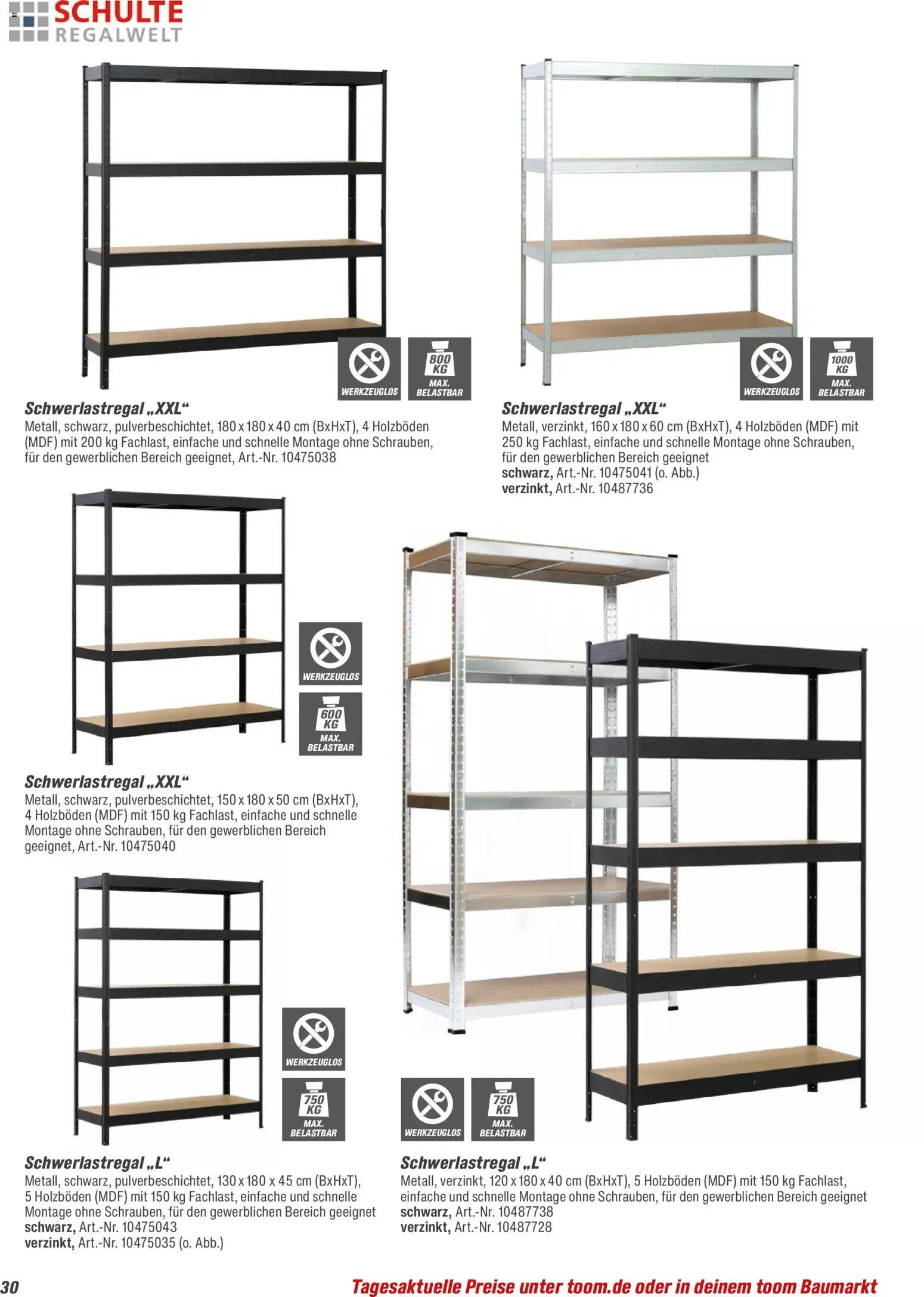 Toom Baumarkt  Wohnen & Haushalt 2026 – gültig ab 01.01.2026 | Seite: 30 | Produkte: Schwerlastregal
