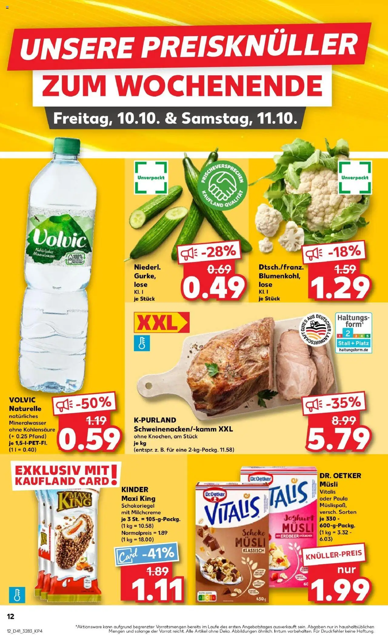 Kaufland prospekt Quedlinburg	 – gültig ab 09.10.2025 | Seite: 12 | Produkte: Musli, Mineralwasser, Blumenkohl, Volvic