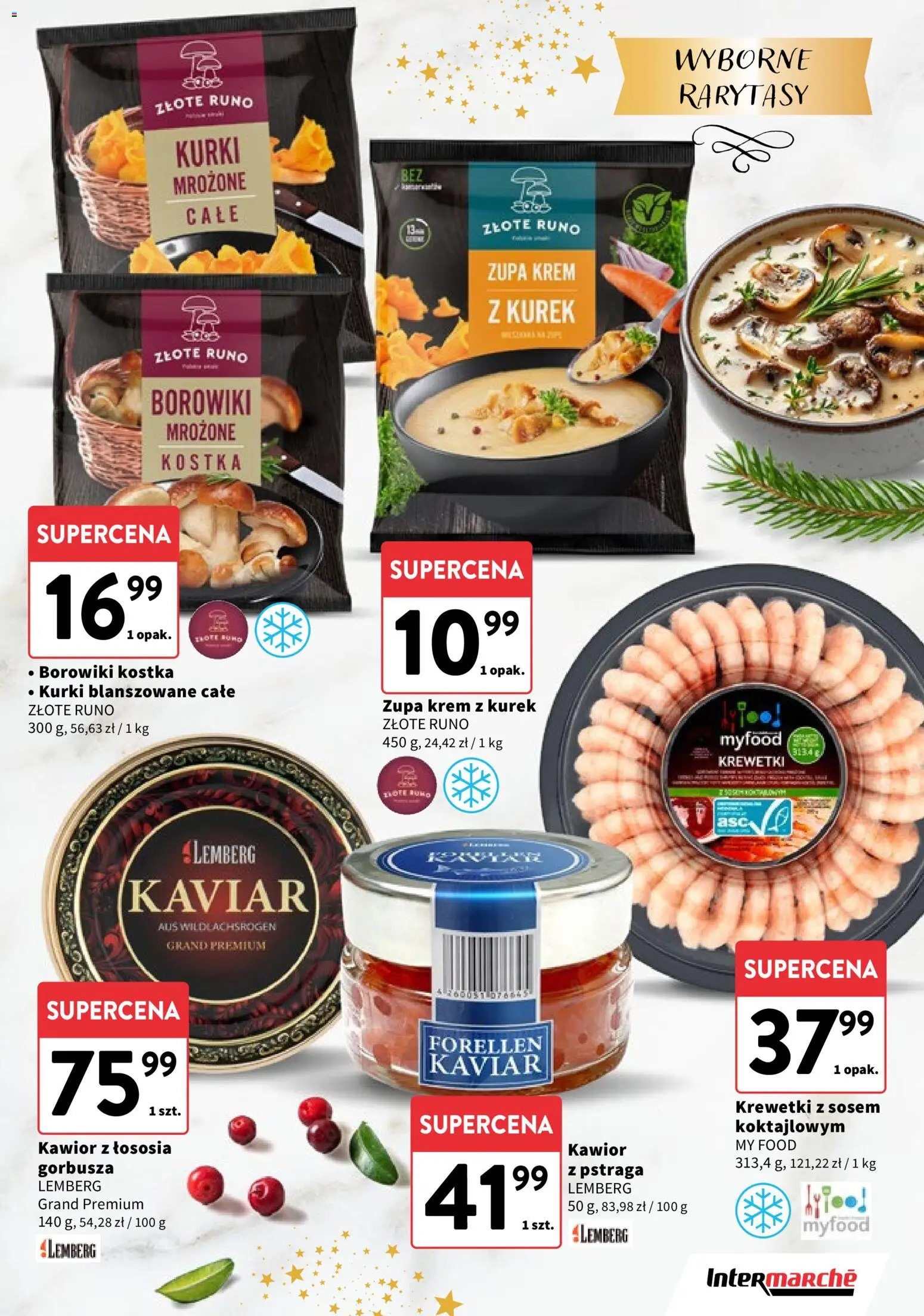 Intermarche Gazetka - Świąteczne Delikatesy od 04.12.2025 | Strona: 9 | Produkty: Krewetki, Kurki mrożone, Zupa, Krem