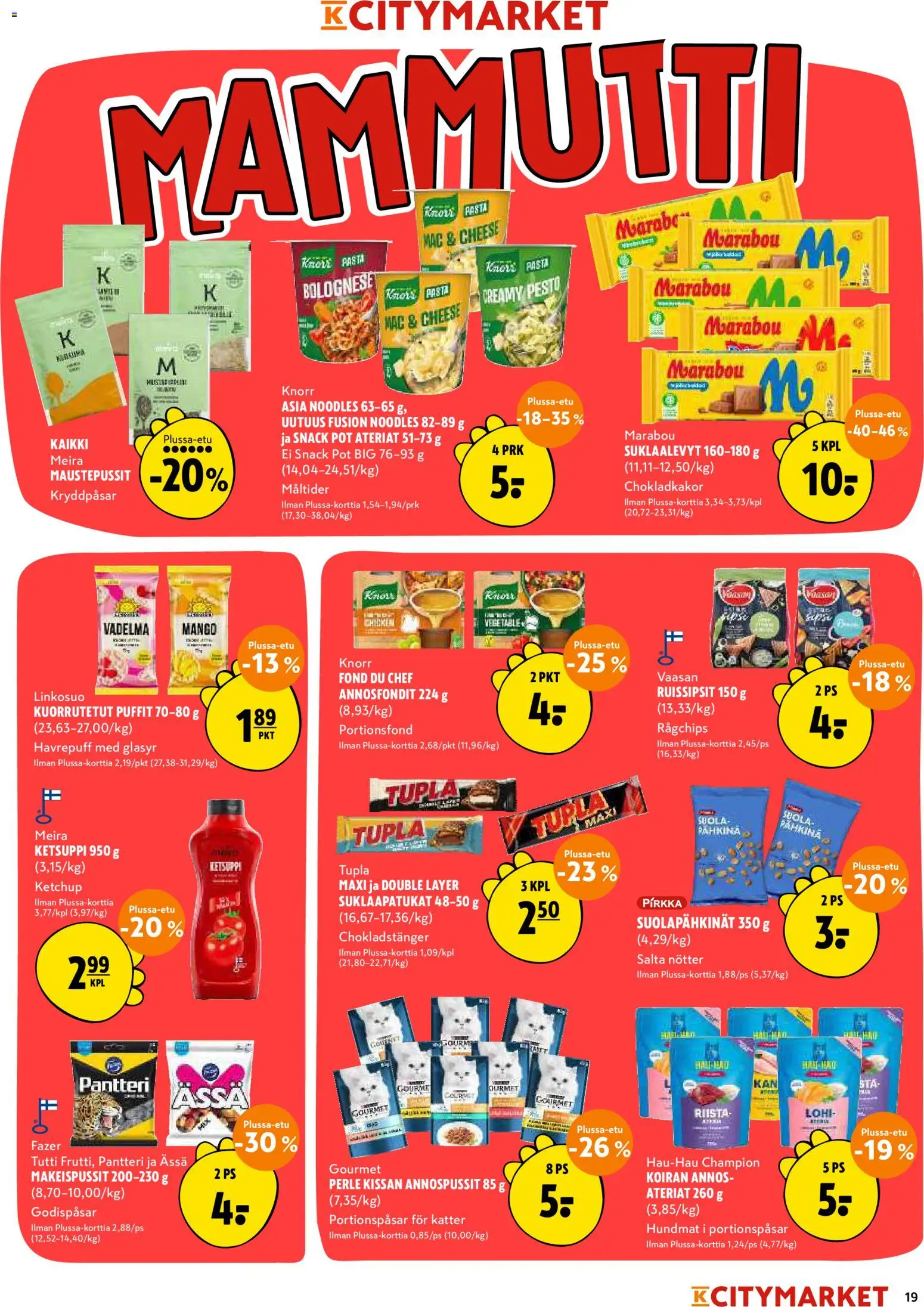 K-Citymarket tarjoukset – voimassa 19.03.2026 alkaen | Sivu: 19 | Tuotteet: Lohi, Makeispussit, Pasta, Ketsuppi