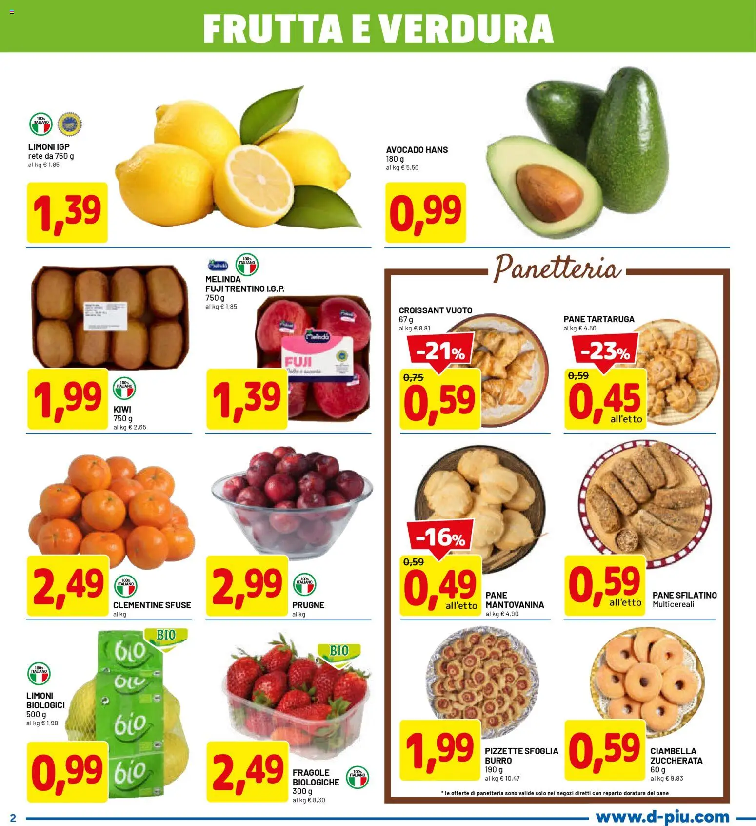 Volantino D Più del 26.02.2026 | Pagina: 2 | Prodotti: Pane, Fragole, Kiwi, Burro