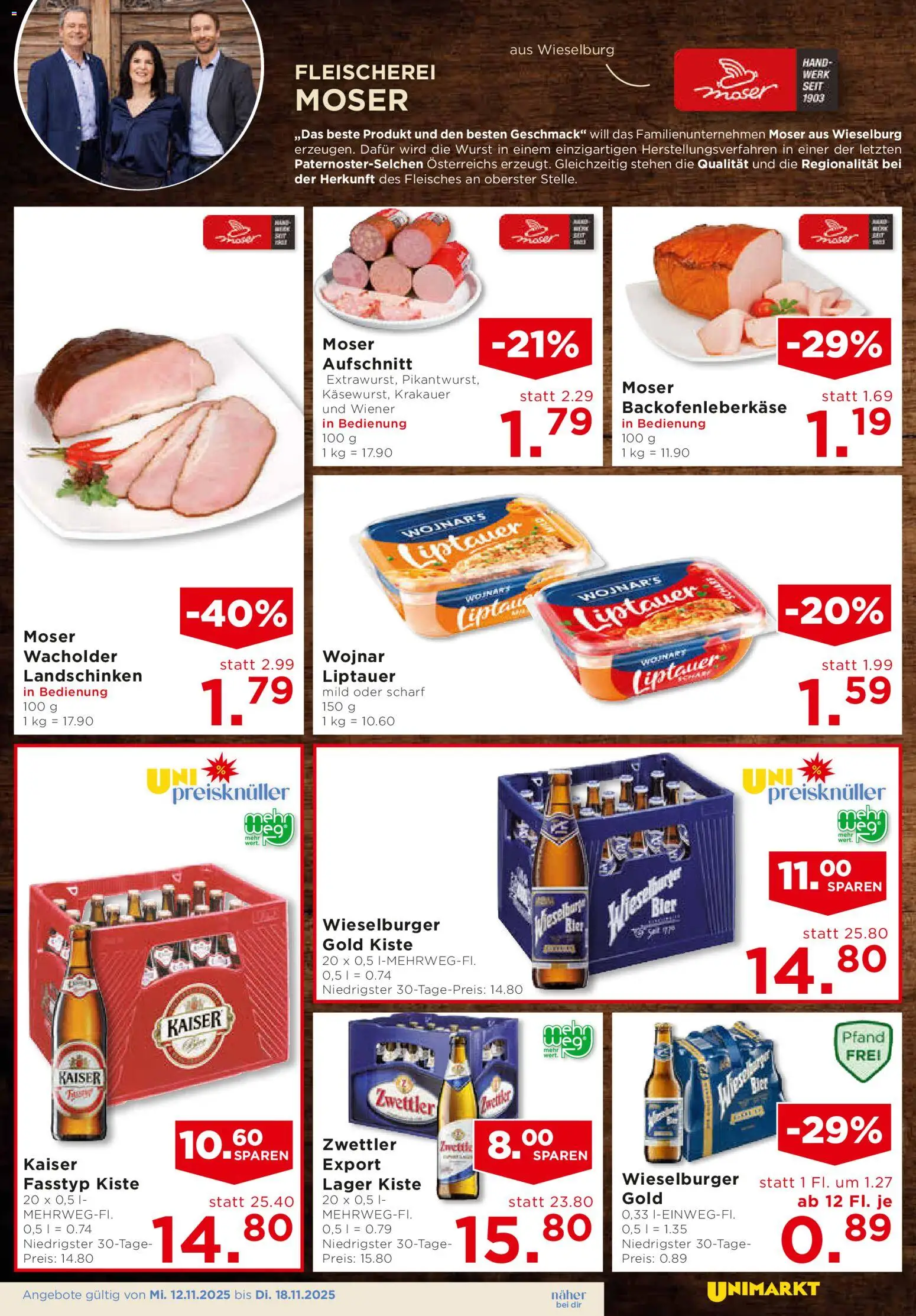 Unimarkt Flugblatt gültig ab 12.11.2025 | Seite: 3 | Produkte: Wurst, Bier