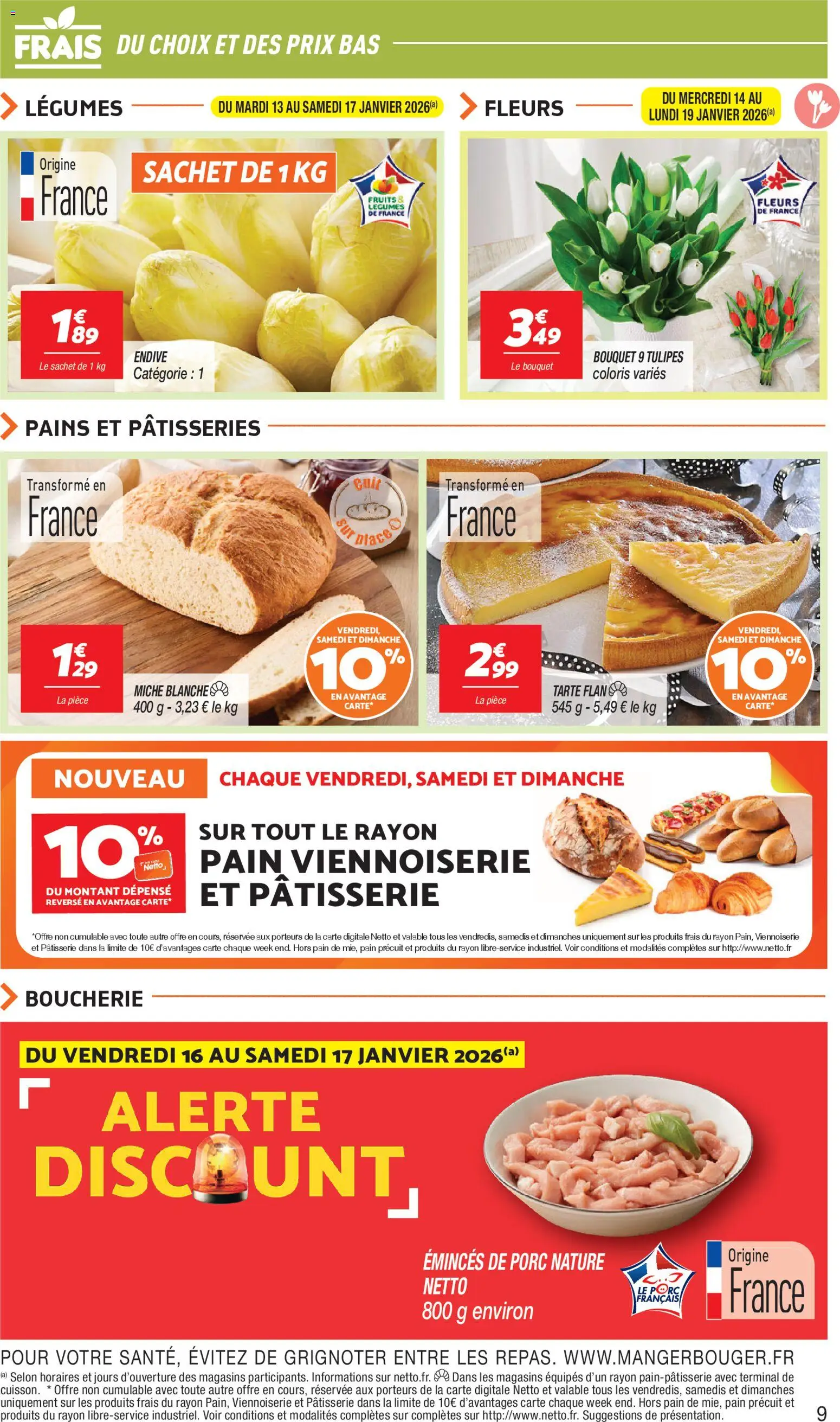 {H1} | Page: 9 | Produits: Endive, Tulipes, Pain, Porc