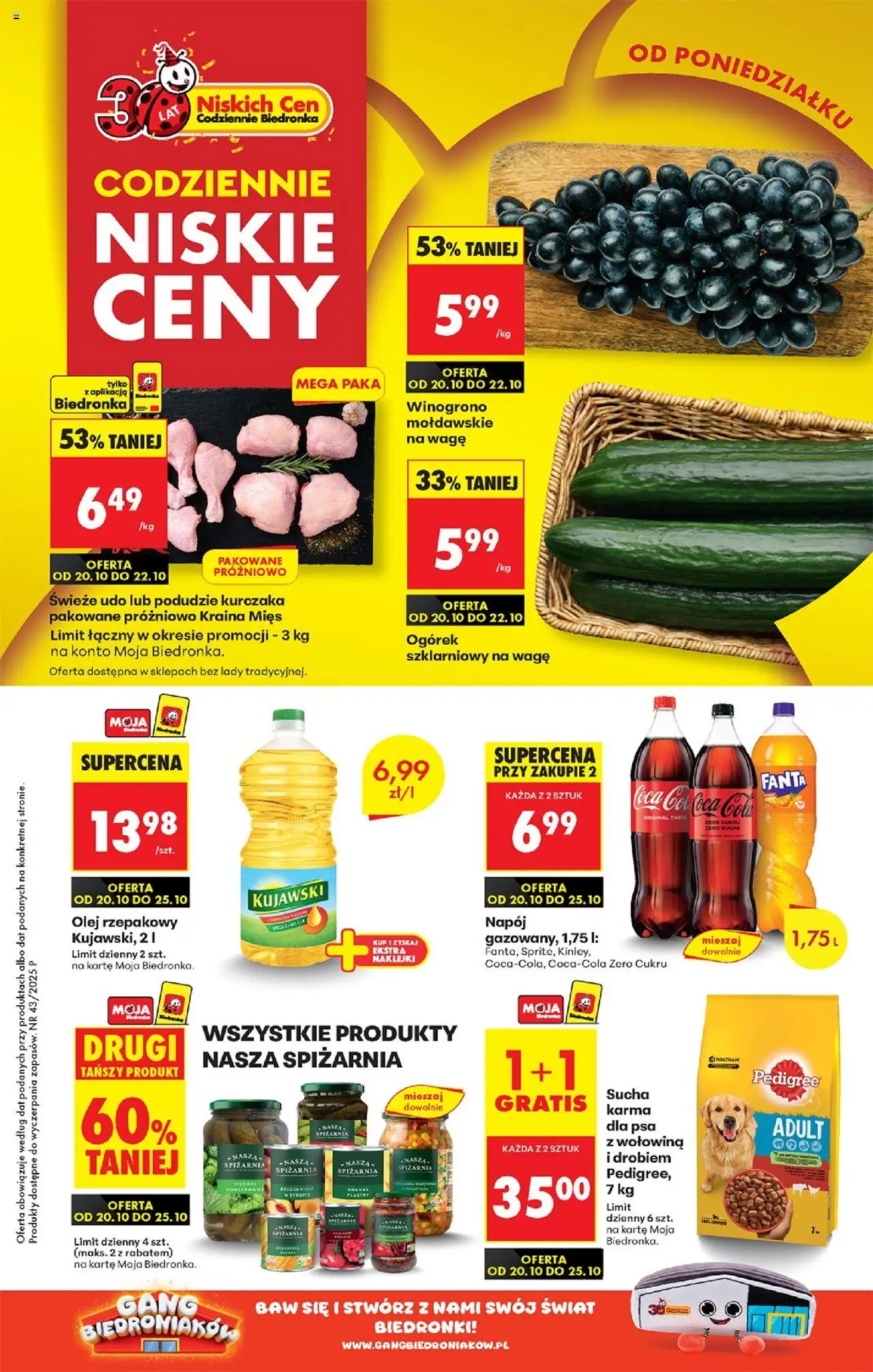 Biedronka gazetka od 20.10.2025 | Strona: 1 | Produkty: Coca cola, Naklejki, Sucha karma dla psa, Ogórek szklarniowy