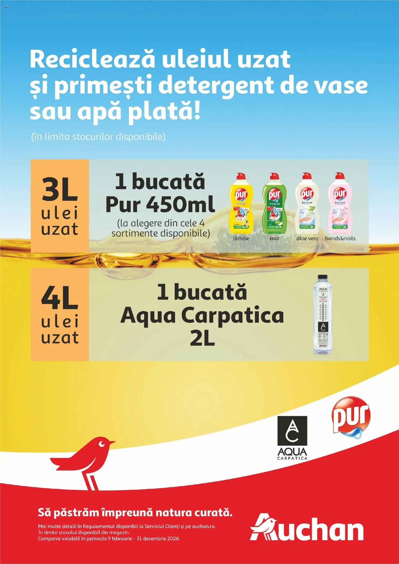 Noul catalog Auchan – valabil de la 11.02.2026 | Pagină: 26 | Produse: Detergent de vase, Balsam, Ulei, Apă