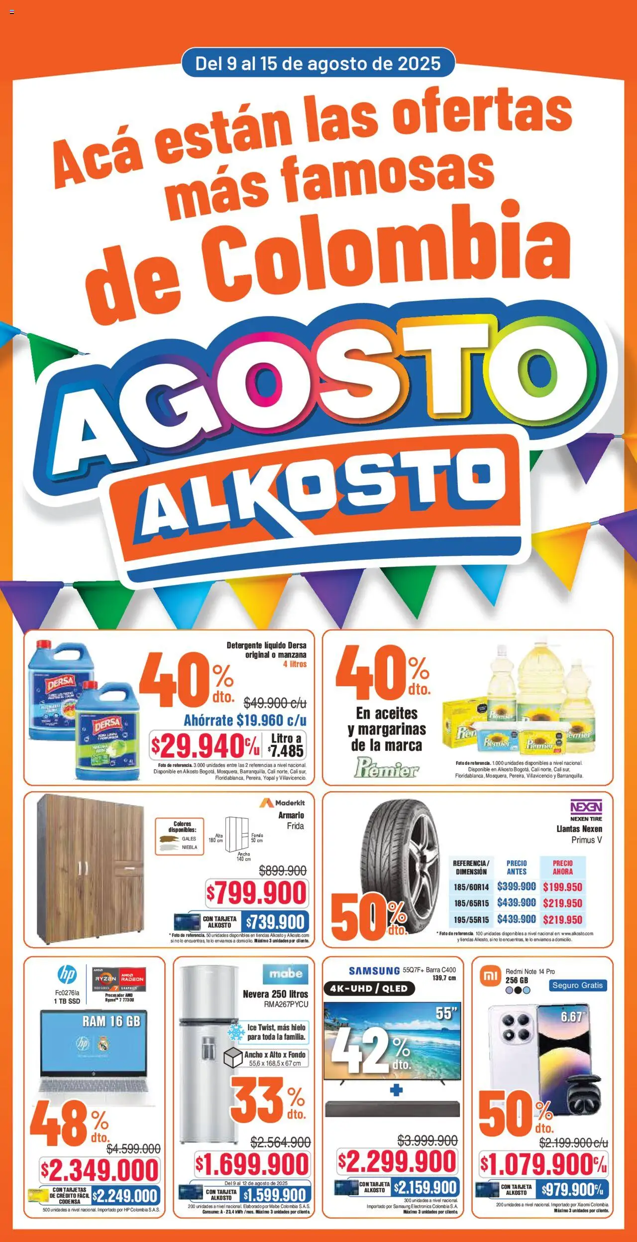 Alkosto folleto │ válido desde el 09.08.2025 | Página: 1 | Productos: Detergente, Ηλεκτρονικα ειδη, Detergente líquido, Nevera
