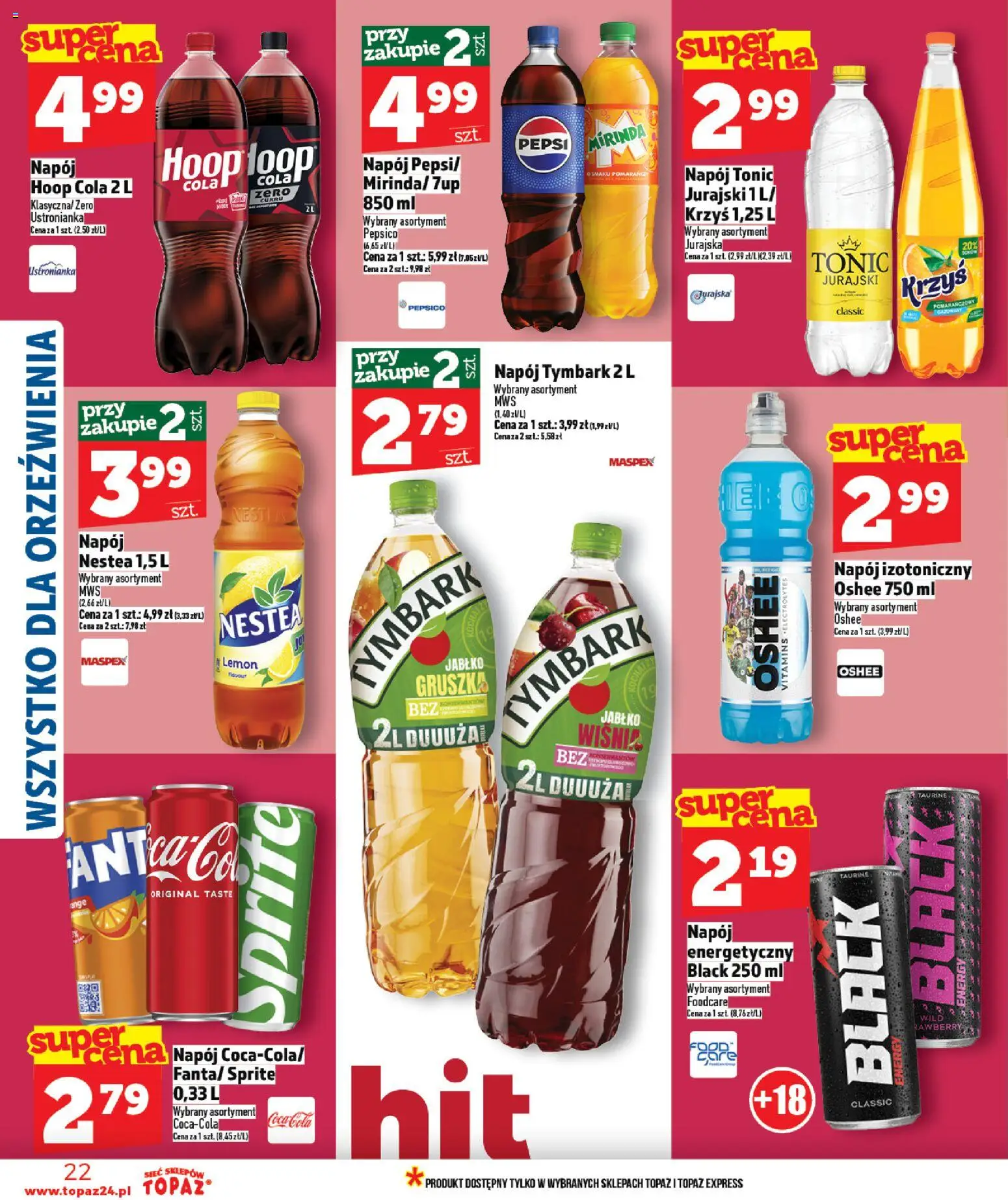 Topaz Gazetka - Ceny małe na stałe od 22.01.2026 | Strona: 22 | Produkty: Gruszka, Pepsi, Sprite