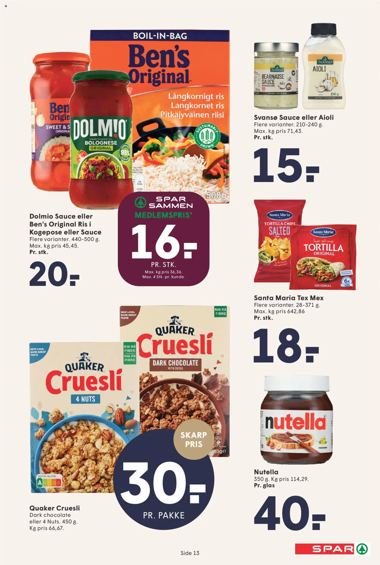 Spar tilbudsavis – gyldig fra 27.12.2025 | Side: 13 | Produkter: Ris, Chips, Nutella