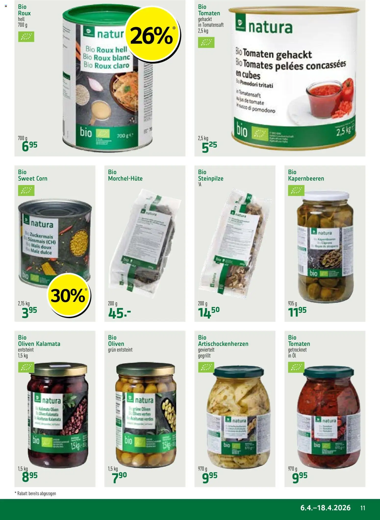 Prodega aktionen Natura – gültig ab 06.04.2026 | Seite: 11 | Produkte: Öl, Tomaten