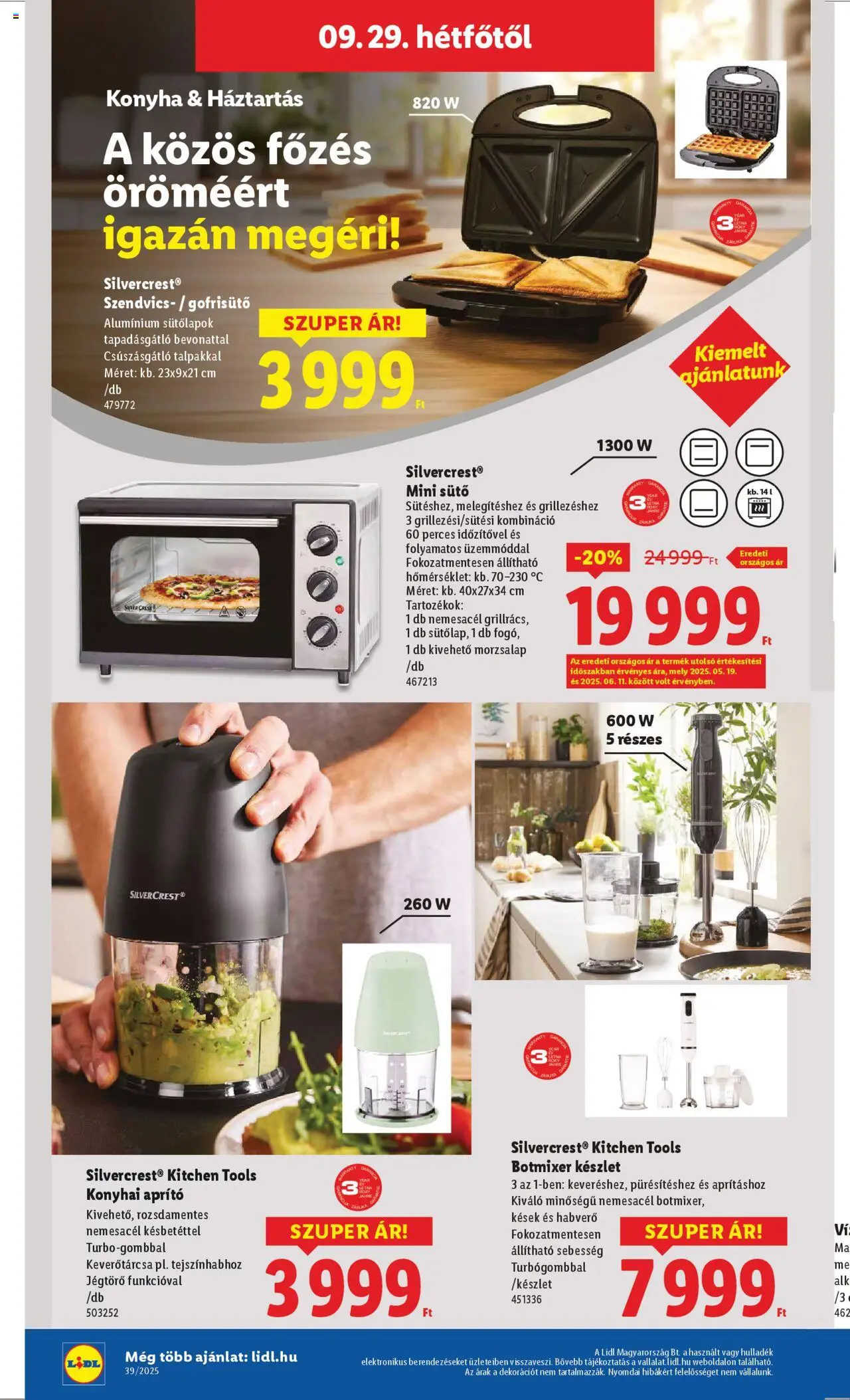 Lidl akciós ujság - amely érvényes a következő dátumtól: 25.09.2025 | Oldal: 52 | Termékek: Szendvics, Aprító, Botmixer, Sütő