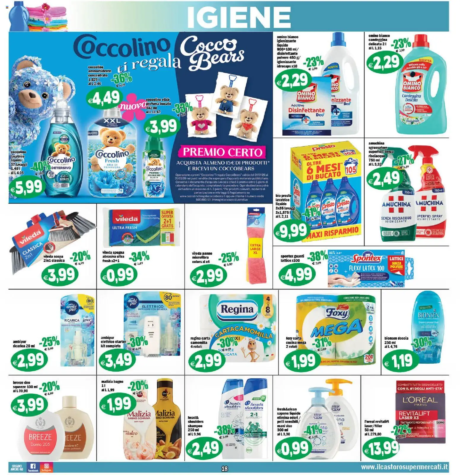 Volantino Il Castoro del 25.02.2026 | Pagina: 18 | Prodotti: Shampoo, Sapone, Candeggina, Sgrassatore