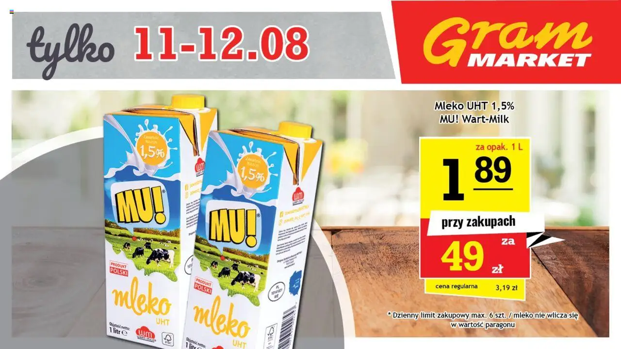 Gram Market Gazetka - Niesłychanie Niskie Ceny od 06.08.2025 | Strona: 2 | Produkty: Mleko
