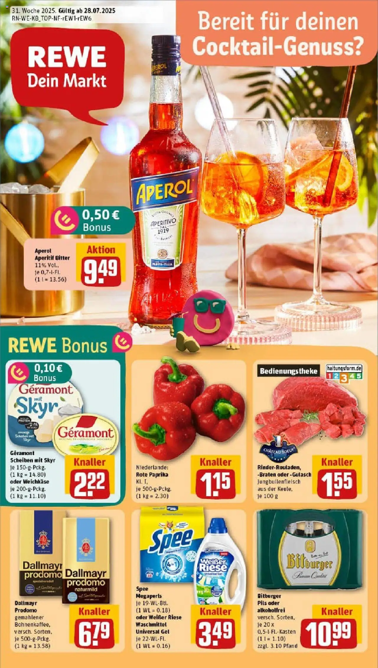 Rewe prospekt Oberwesel	 - gültig ab dem 27.07.2025 | Seite: 1 | Produkte: Bitburger, Geramont, Pils, Gulasch