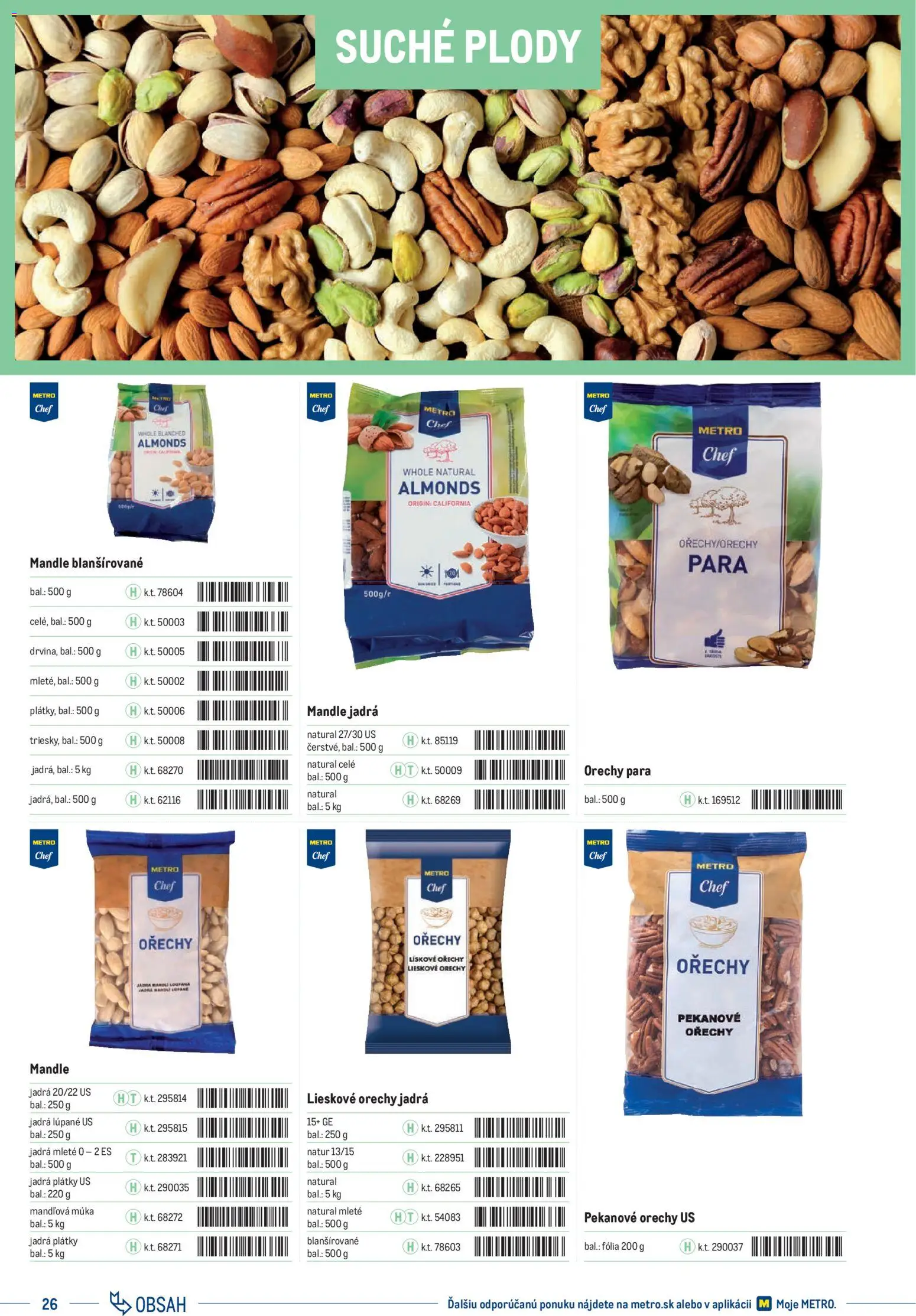 Nové Metro akcie – leták je platný od 01.01.2025 | Strana: 26 | Produkty: Mandľová múka, Orechy, Múka, Mandle