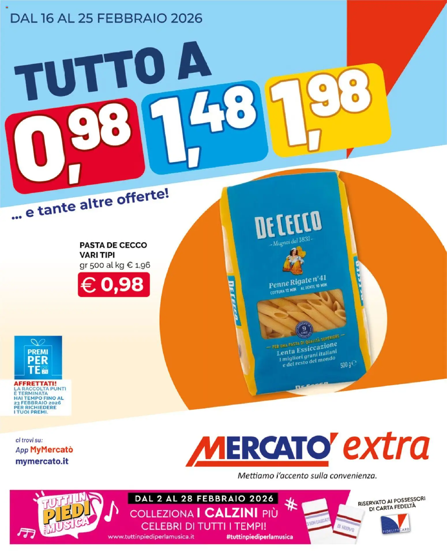 Volantino Mercatò del 16.02.2026 | Pagina: 1 | Prodotti: Calzini, Pasta, Penne