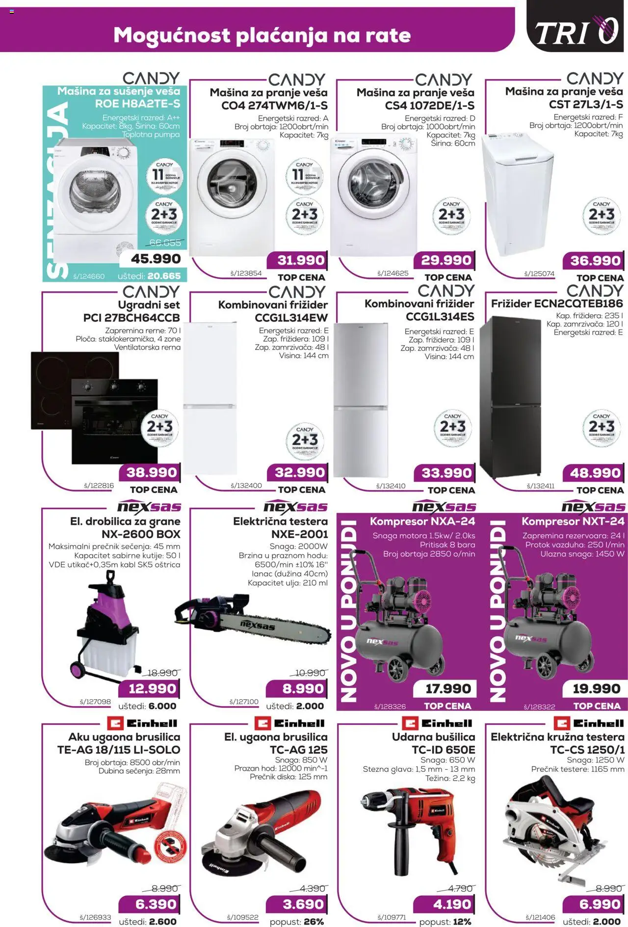 Tri O katalog - važi od 15.09.2025 | Strana: 3 | Proizvode: Brusilica, Candy, Bušilica, Rerna