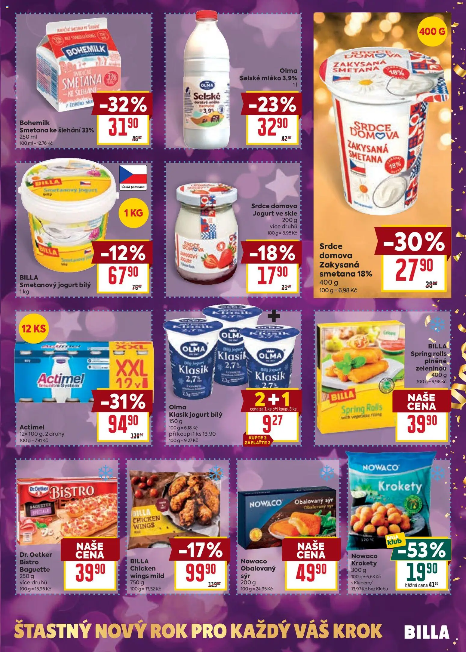 Billa Velký leták od 27.12.2025 | Strana: 13 | Produkty: Mléko, Smetanový jogurt, Smetana ke šlehání, Actimel