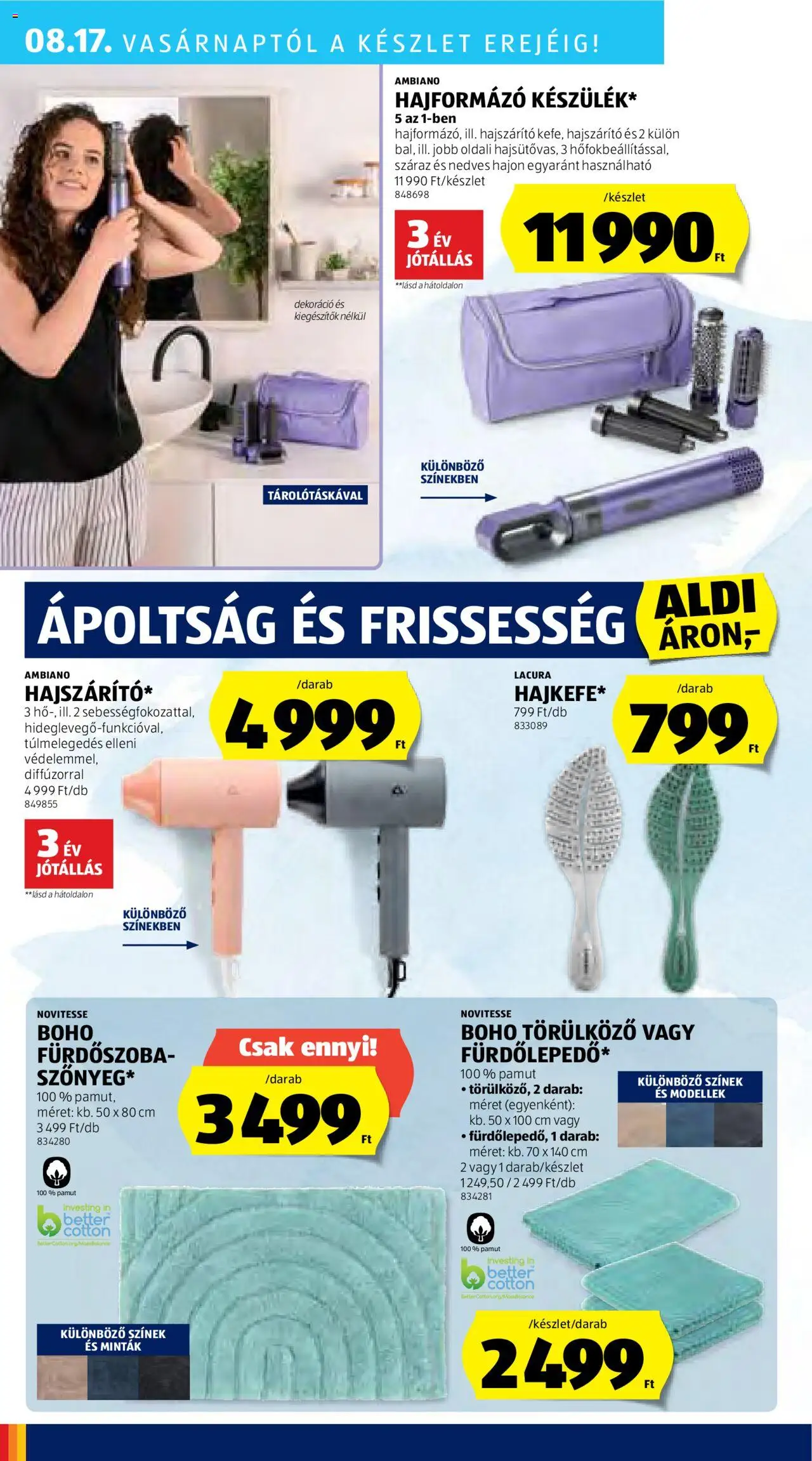 Aldi akciós ujság - amely érvényes a következő dátumtól: 14.08.2025 | Oldal: 14 | Termékek: Hajformázó, Hajszárító, Dekoráció, Fürdőszoba