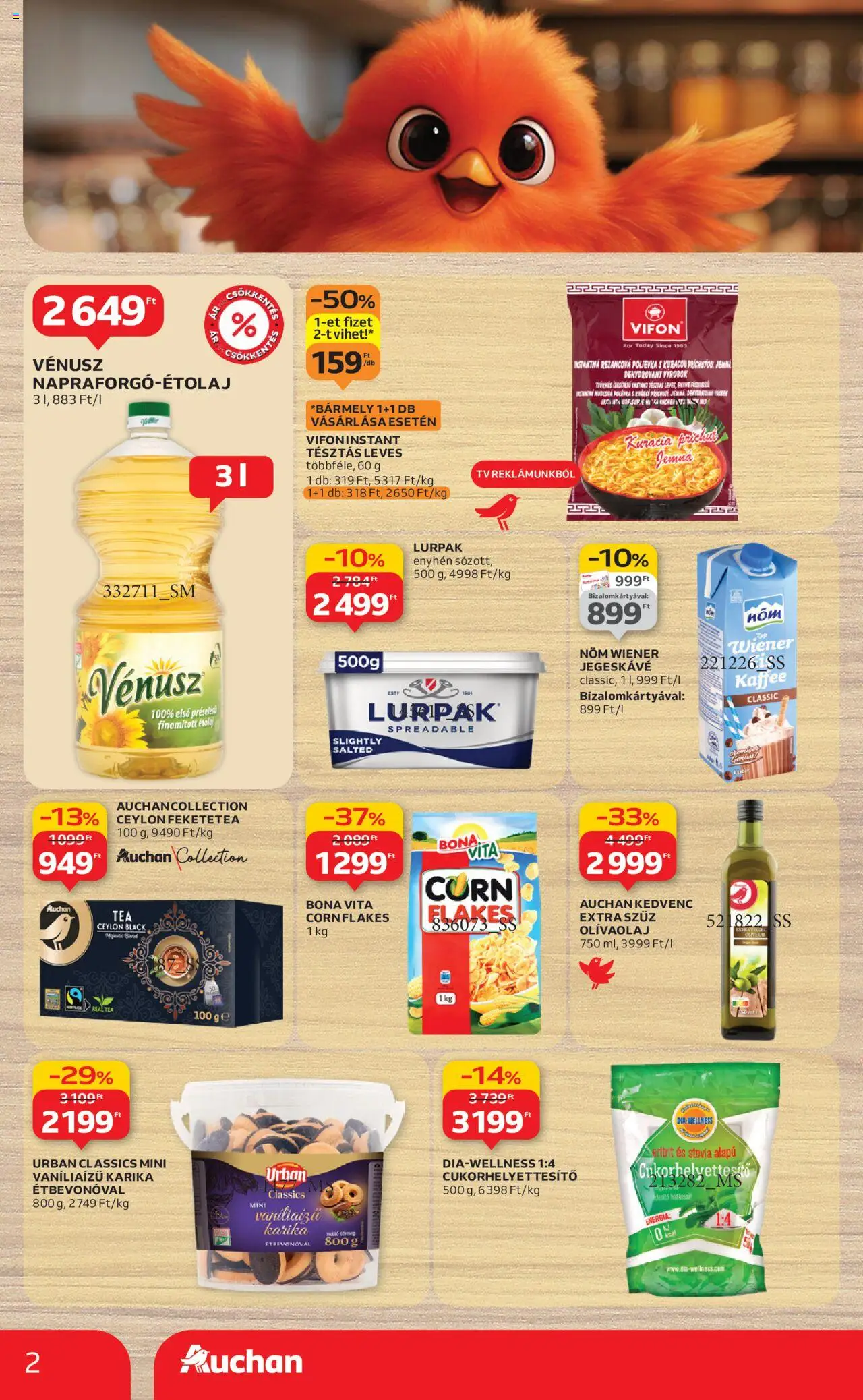 Auchan akciós ujság - amely érvényes a következő dátumtól: 28.08.2025 | Oldal: 2 | Termékek: Étolaj, Jegeskávé, Tea, Olívaolaj