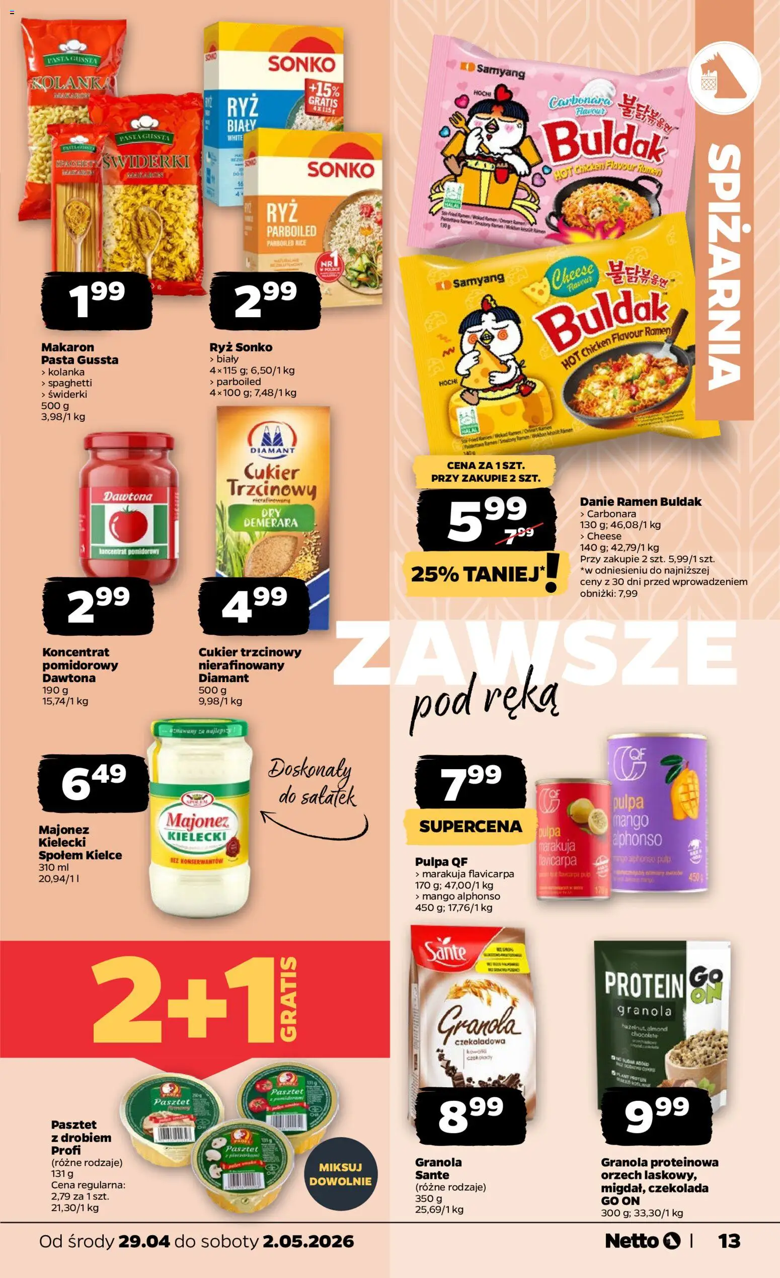 Netto gazetka od środy spożywcza od 29.04.2026 | Strona: 13 | Produkty: Carbonara, Czekoladowa, Czekolada, Ryż
