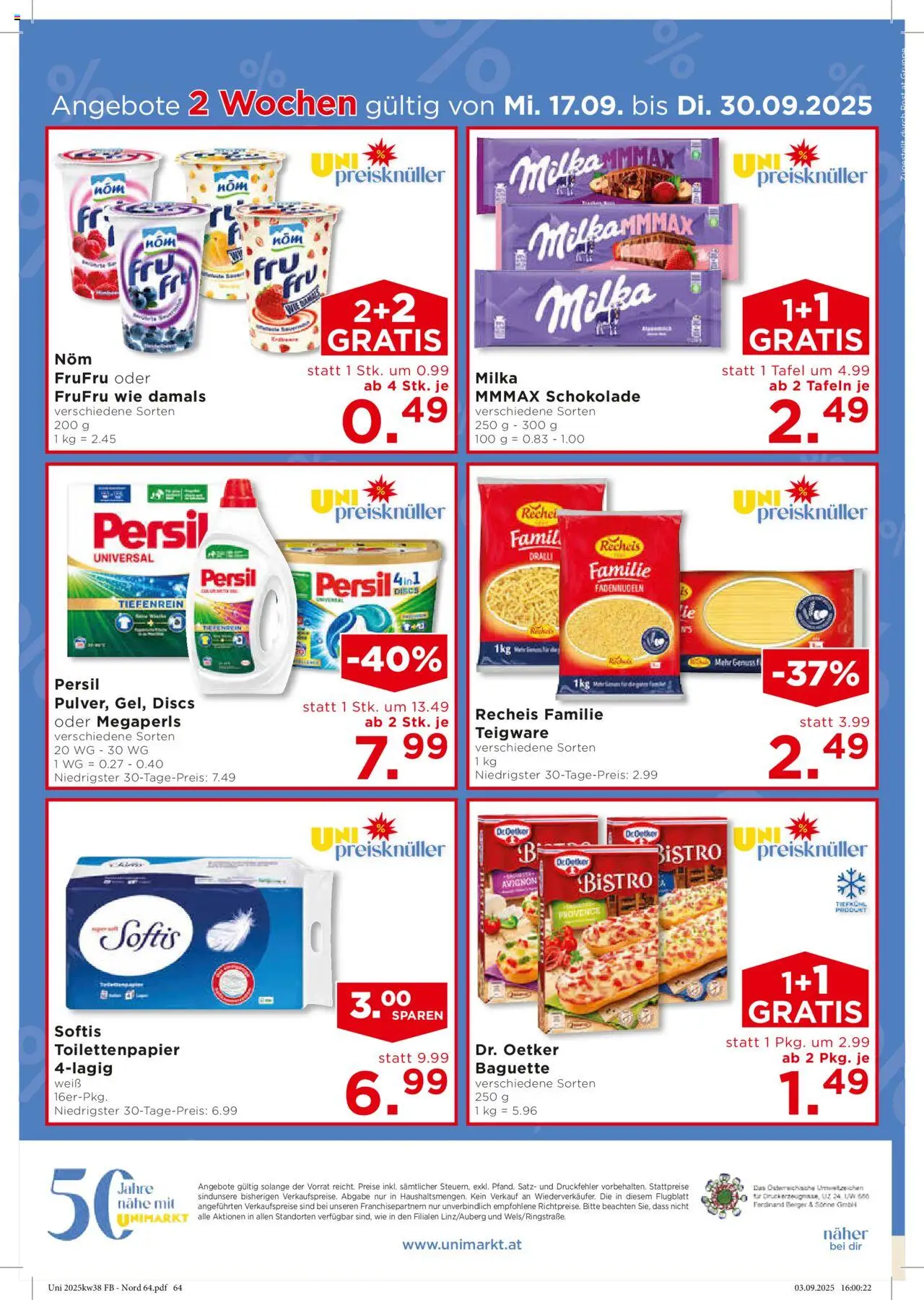Unimarkt Nord gültig ab 17.09.2025 | Seite: 16 | Produkte: Jääkaappipakastin, Schokolade