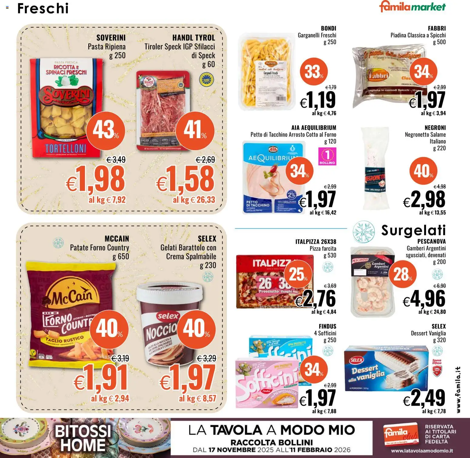 Volantino Famila del 28.12.2025 | Pagina: 13 | Prodotti: Speck, Prosciutto, Funghi, Cacao