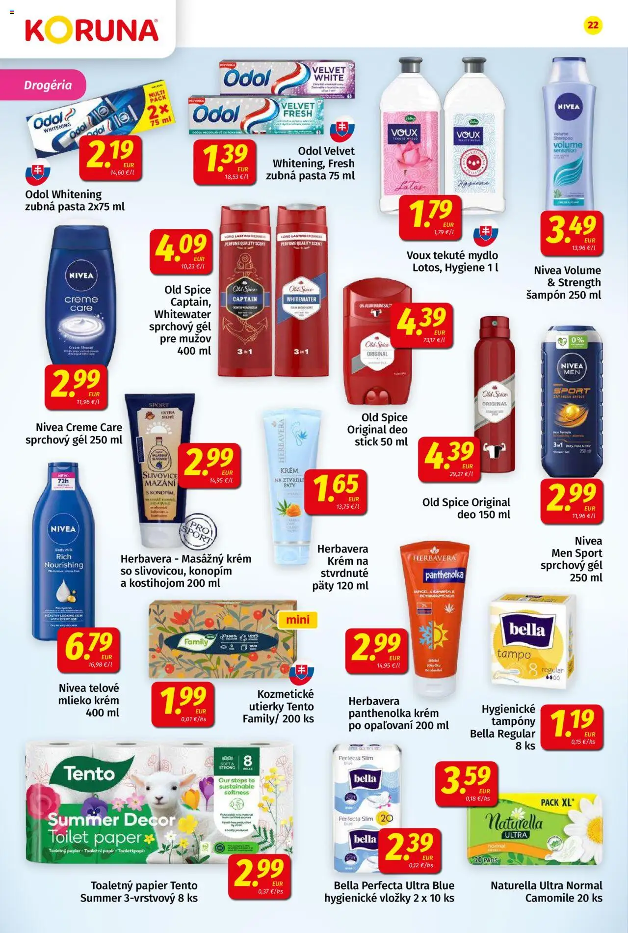 Koruna leták │ platný od 20.06.2025 | Strana: 22 | Produkty: Nivea, Telové mlieko, Sprchový gél, Zubná pasta