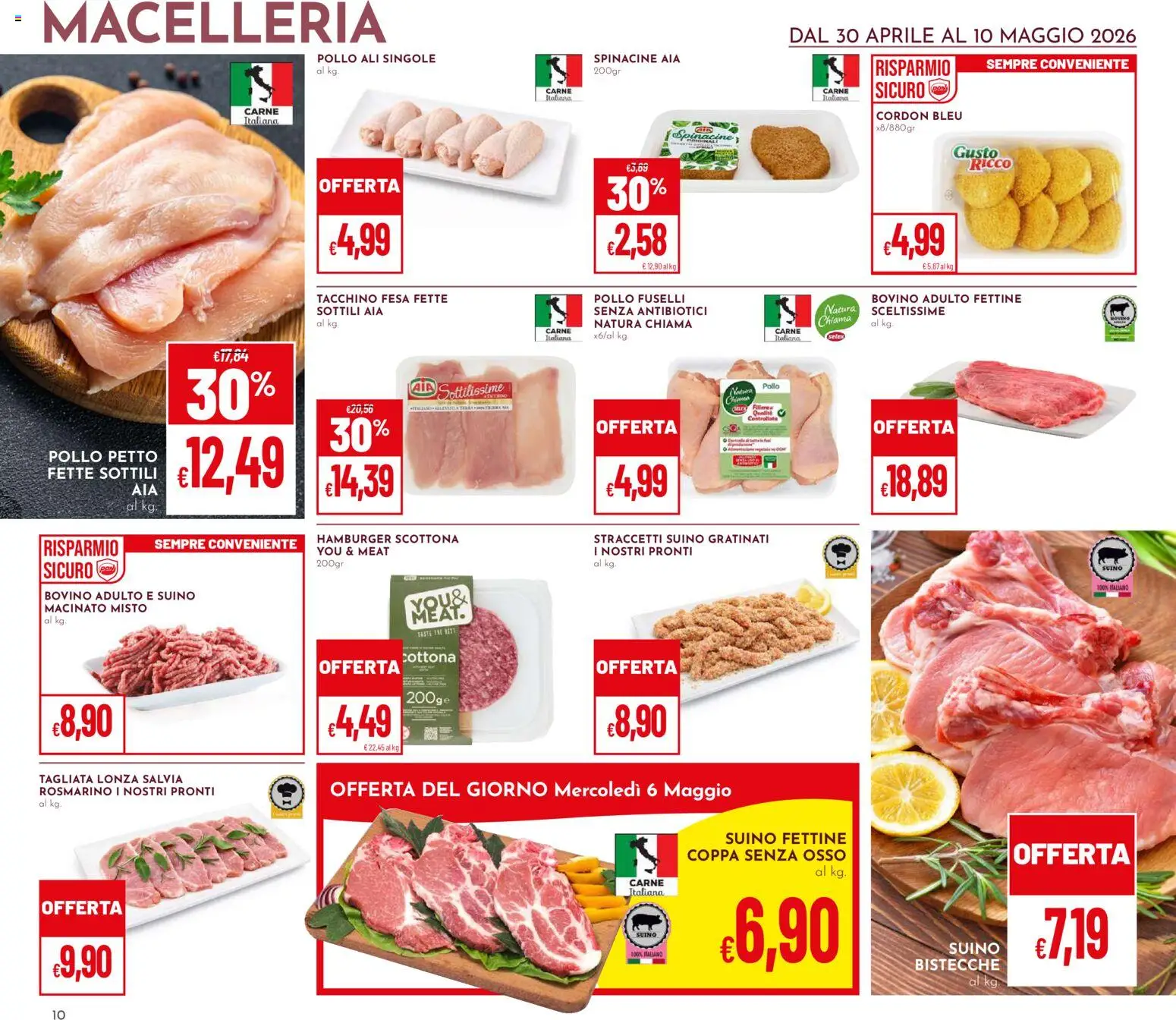 Volantino Pan del 30.04.2026 | Pagina: 10 | Prodotti: Pollo, Tacchino, Hamburger, Macinato