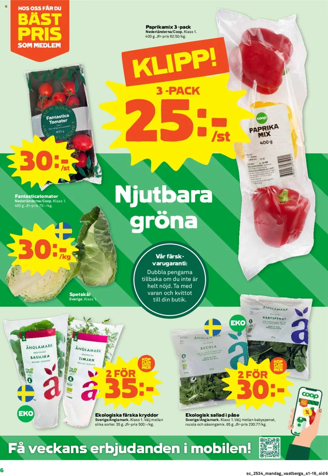 Coop Forum reklamblad aktuell från 18.08.2025 | Sida: 6 | Produkter: Babyspenat, Tomater, Sallad, Basilika