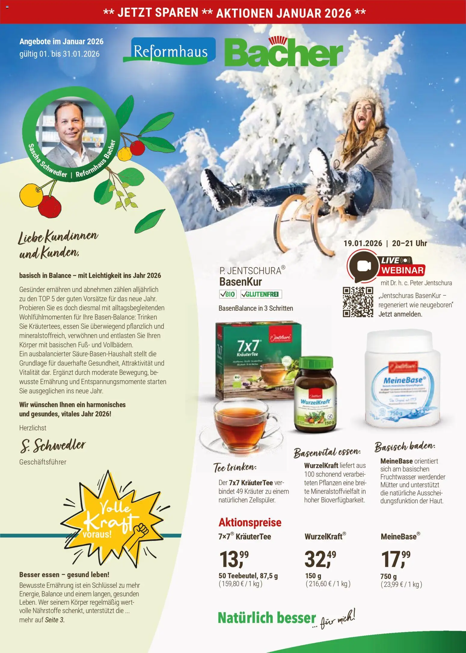 Reformhaus Bacher Prospekt 	 – gültig ab 01.01.2026 | Seite: 1 | Produkte: Top, Tee, Uhr