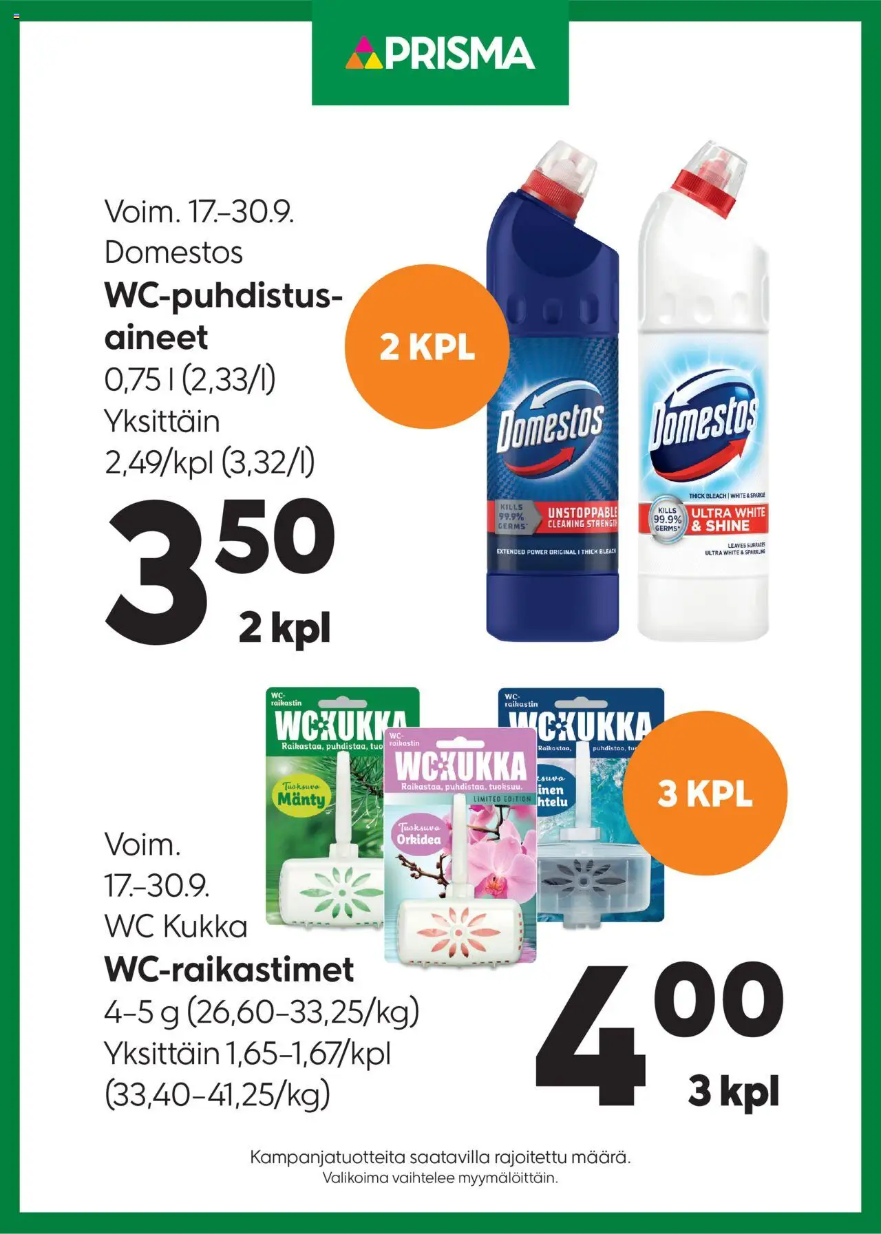 Prisma tarjoukset WC-puhdistusaineet – voimassa 17.09.2025 alkaen | Sivu: 1 | Tuotteet: WC