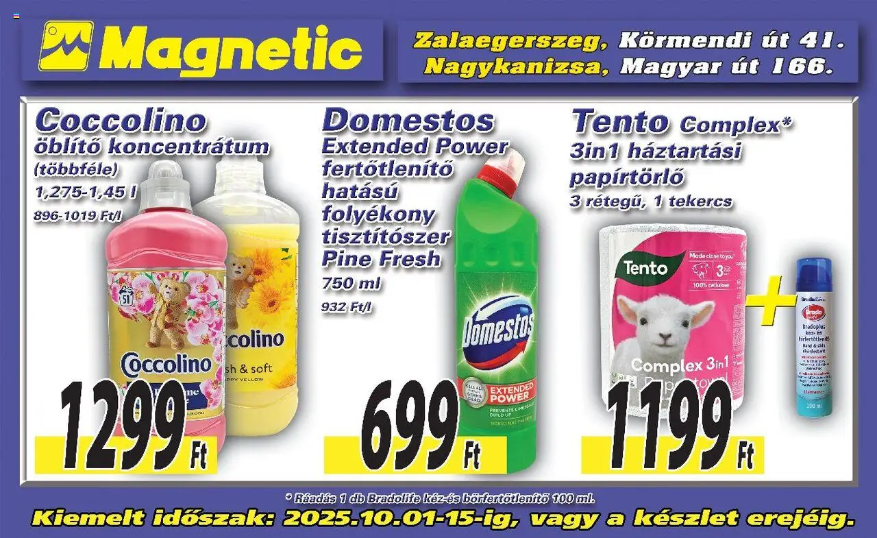 Magnetic akciós ujság - amely érvényes a következő dátumtól: 01.10.2025 | Oldal: 1 | Termékek: Coccolino, Sál, Papírtörlő, Öblítő