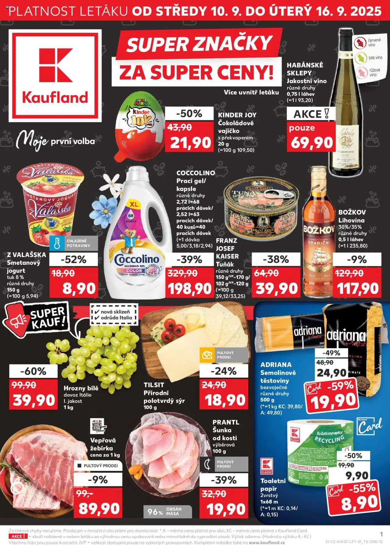 Kaufland leták - Liberec od 10.09.2025 | Strana: 1 | Produkty: Toaletní papír, Kinder Joy s překvapením, Kinder, Láhev