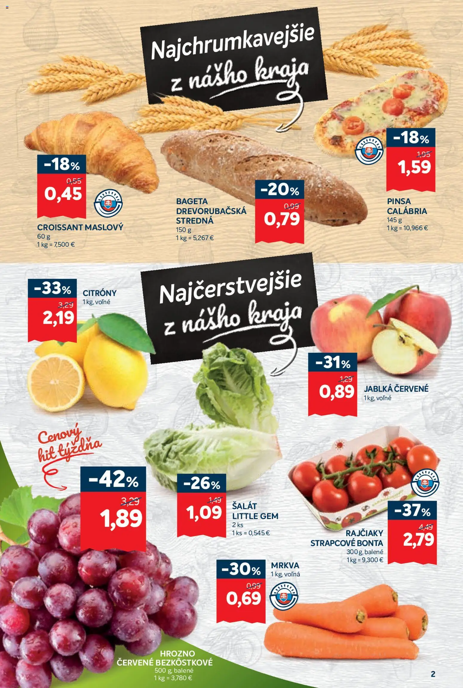 Nové Kraj akcie – leták je platný od 26.02.2026 | Strana: 2 | Produkty: Croissant, Citróny, Mrkva, Šalát