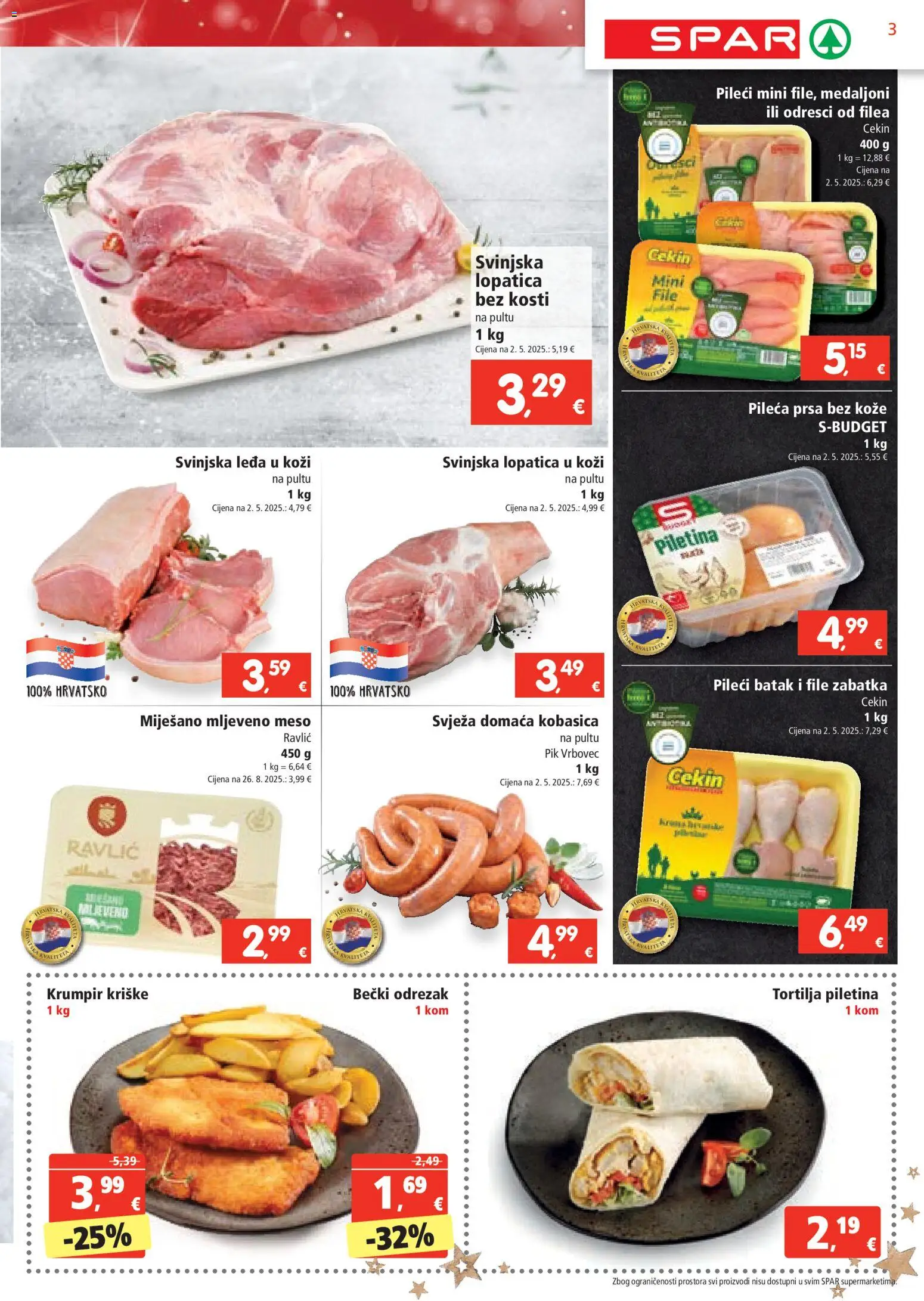 Spar katalog | vrijedi od 19.11.2025 | Stranica: 3 | Proizvodi: Piletina, Mljeveno meso, Krumpir, Lopatica