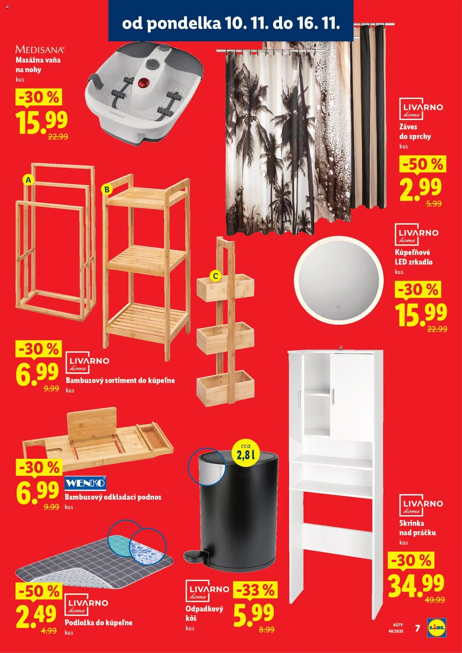 Nové Lidl akcie – leták je platný od 10.11.2025 | Strana: 7 | Produkty: Zrkadlo, Vaňa, Skrinka, Skrinka nad práčku