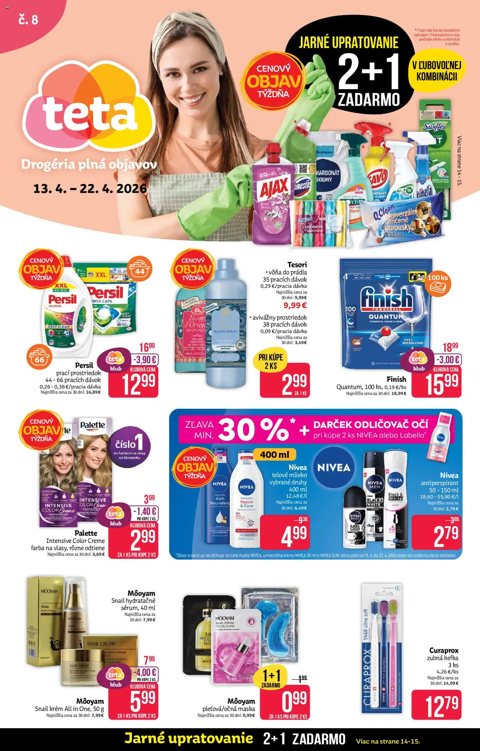 Nové Teta drogerie akcie – leták je platný od 13.04.2026 | Strana: 1 | Produkty: Zubná kefka, Mlieko, Maska, Antiperspirant
