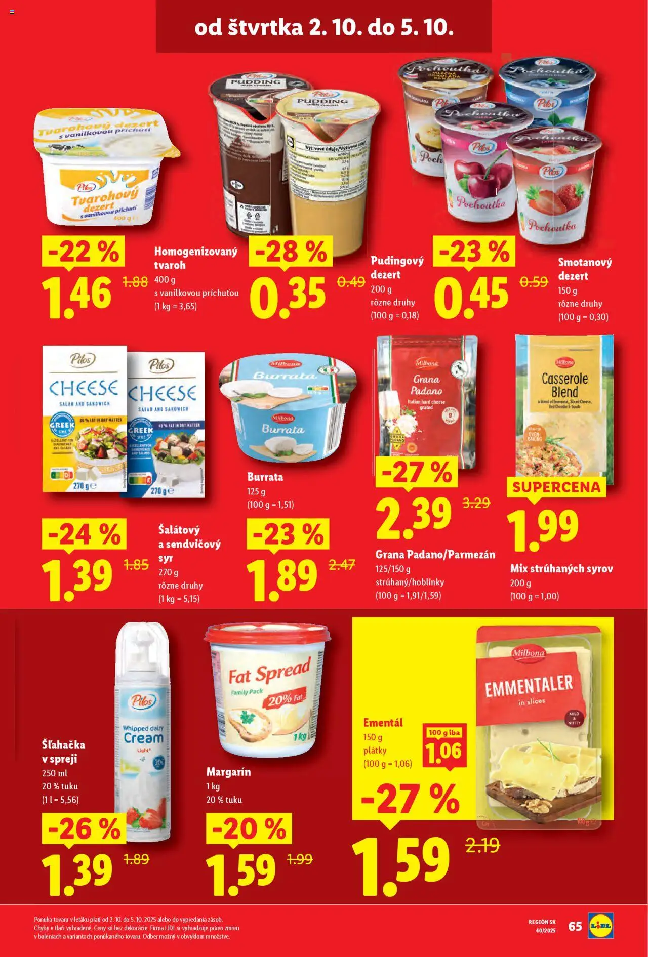 Nové Lidl akcie – leták je platný od 29.09.2025 | Strana: 71 | Produkty: Syr, Gouda, Tvaroh, Šľahačka