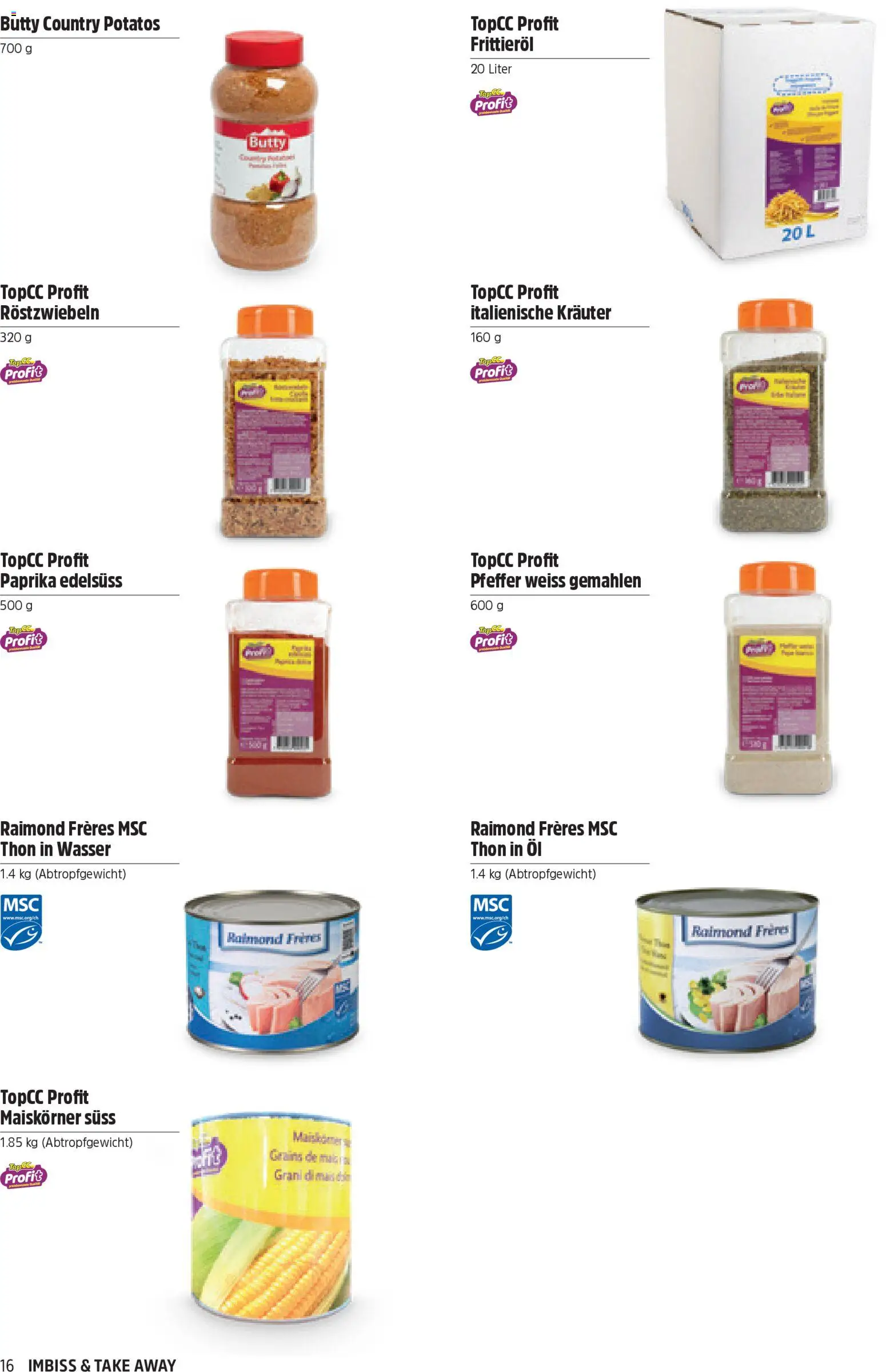 TopCC aktionen Imbiss & Take Away – gültig ab 31.03.2026 | Seite: 16 | Produkte: Öl, Pfeffer, Wasser