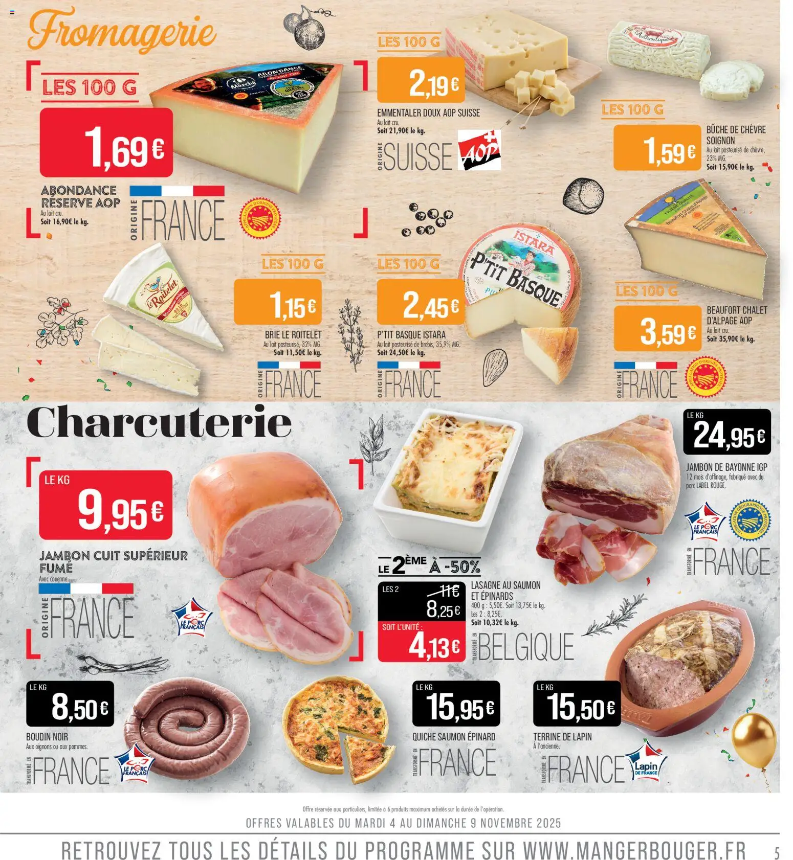 {H1} | Page: 5 | Produits: Lapin, Jambon, Oignons, Brie