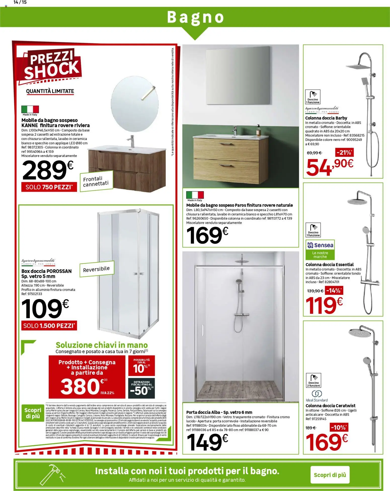 Volantino Leroy Merlin del 08.04.2026 | Pagina: 14 | Prodotti: Acqua, Box doccia, Miscelatore, Specchio