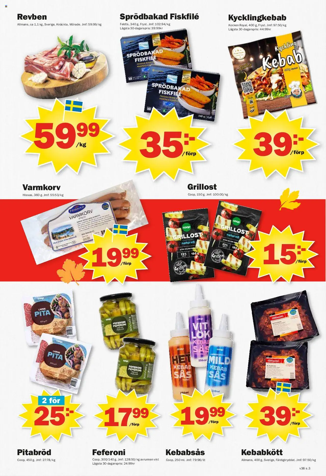 Pekås reklamblad aktuell från 15.09.2025 | Sida: 3 | Produkter: Varmkorv, Grillost, Pitabröd, Kebabsås